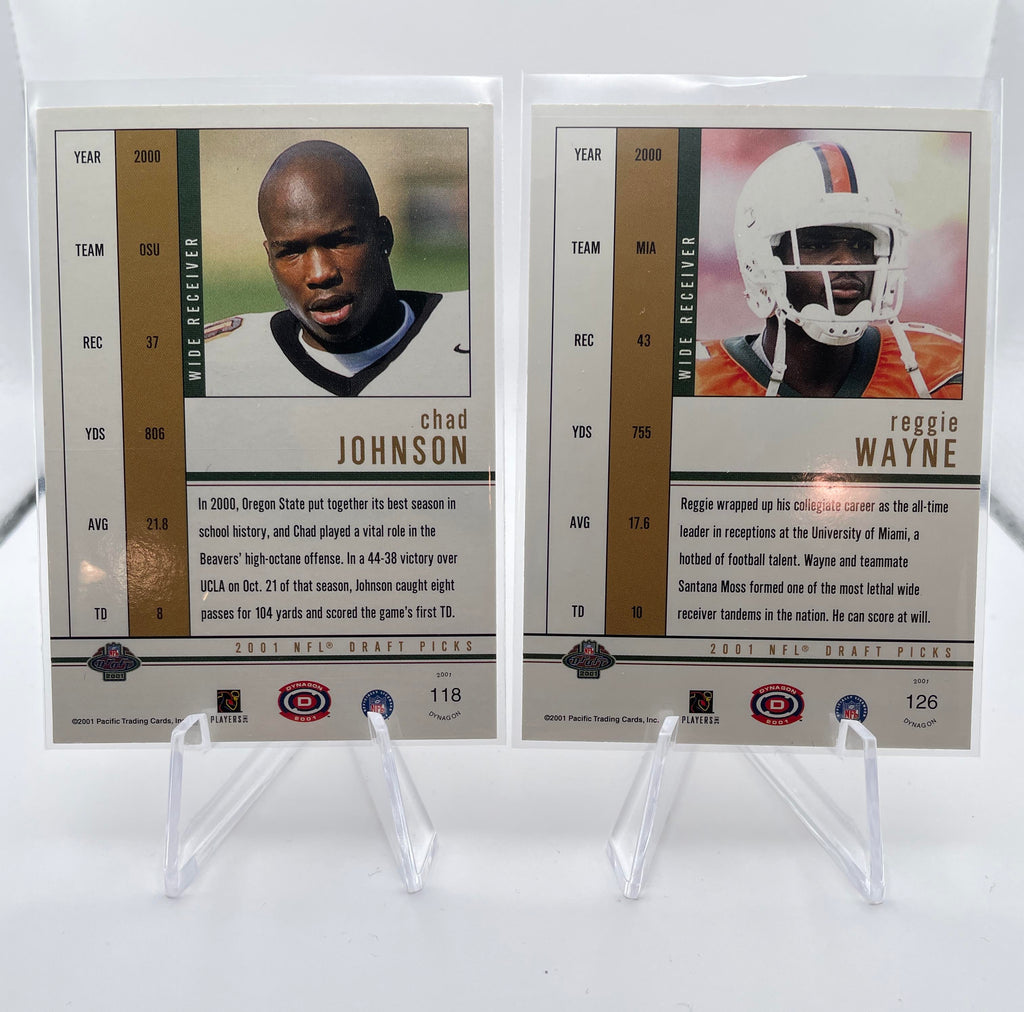 2001 Pacific Dynagon Chad Johnson #118 + Reggie Wayne #126 Rookie Set