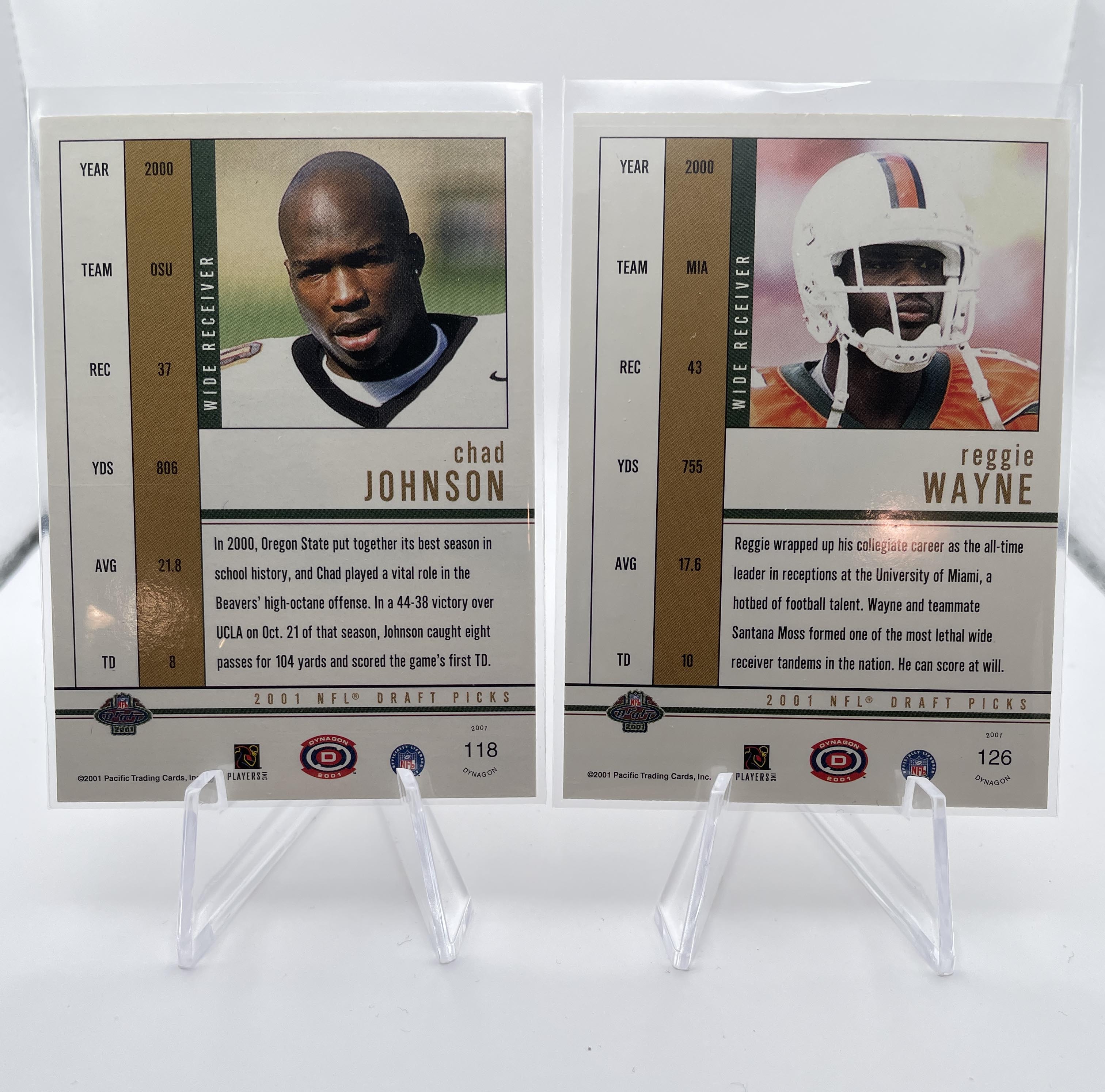 2001 Pacific Dynagon Chad Johnson #118 + Reggie Wayne #126 Rookie Set
