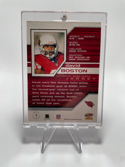 2002 Pacific Trading David Boston Game-Worn Patch #1 Arizona Cardinals
