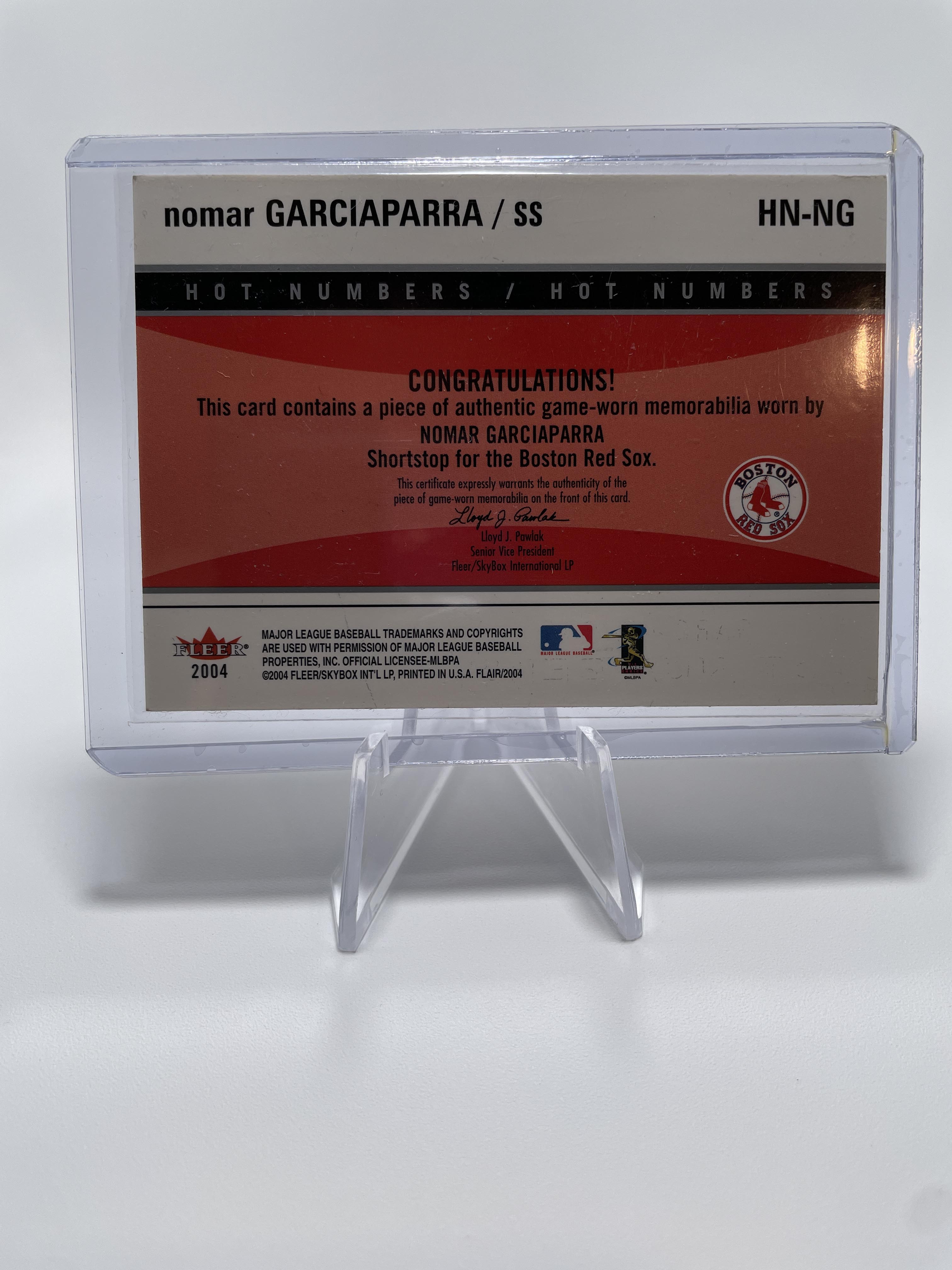 2004 Flair Hot Numbers Nomar Garciaparra Game Used Patch Green SP - Red Sox