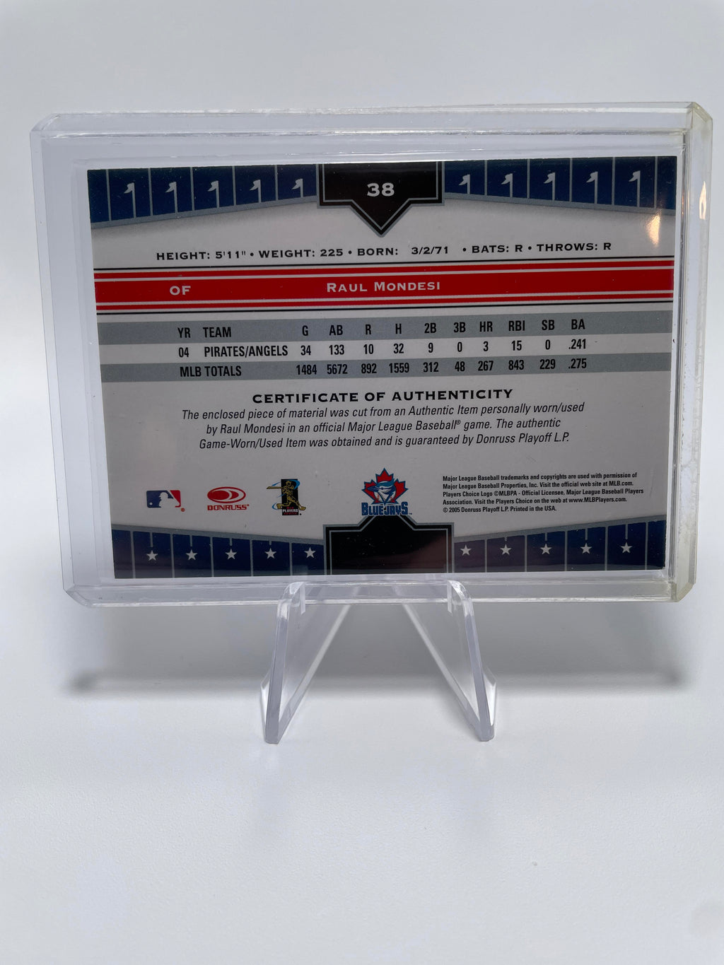 2005 Donruss Champions Raul Mondesi Impressions Game Used Patch #38 Blue Jays