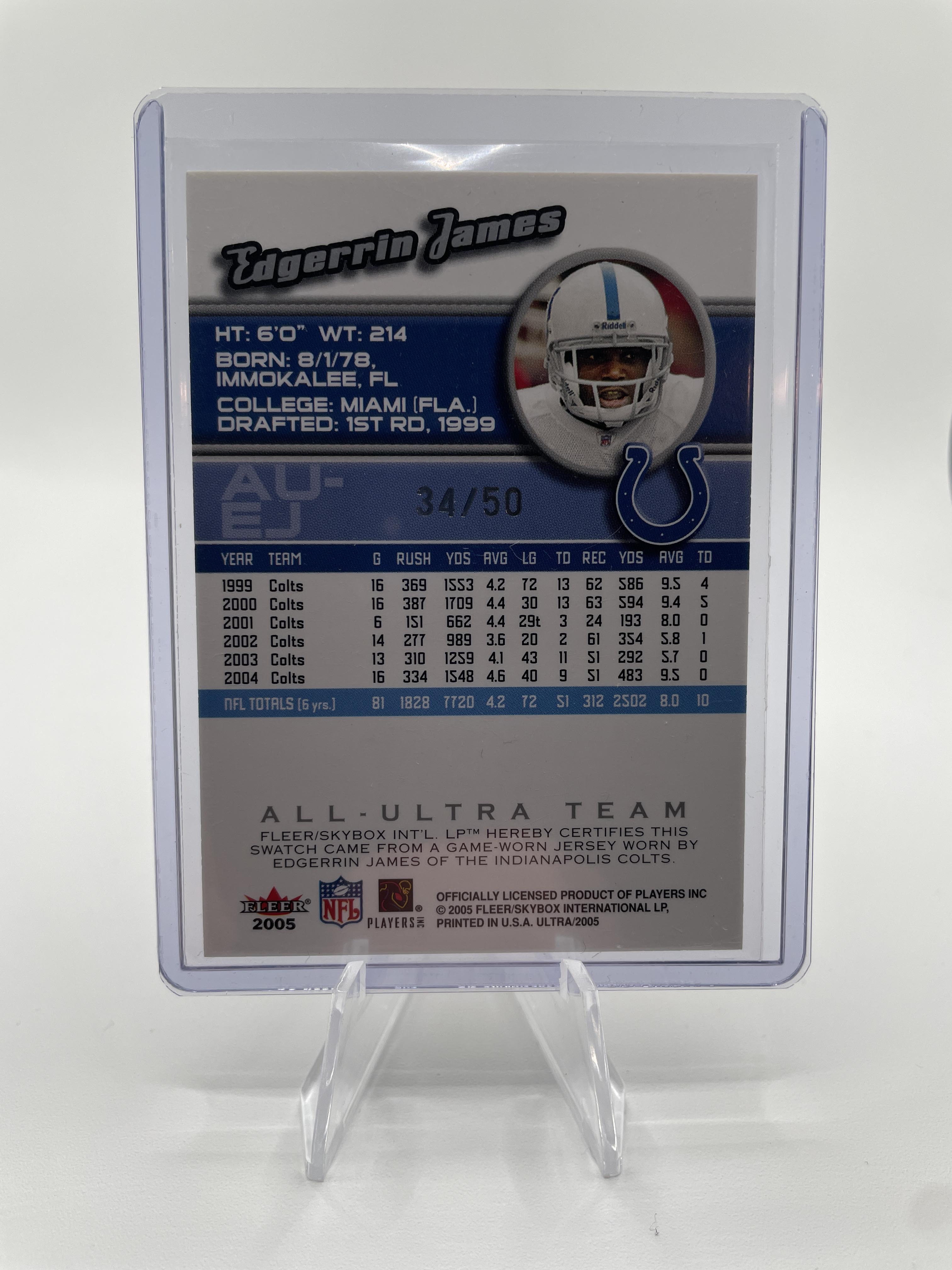2005 Fleer Ultra Edgerrin James All Ultra Team SSP Game Worn Patch /50 Colts
