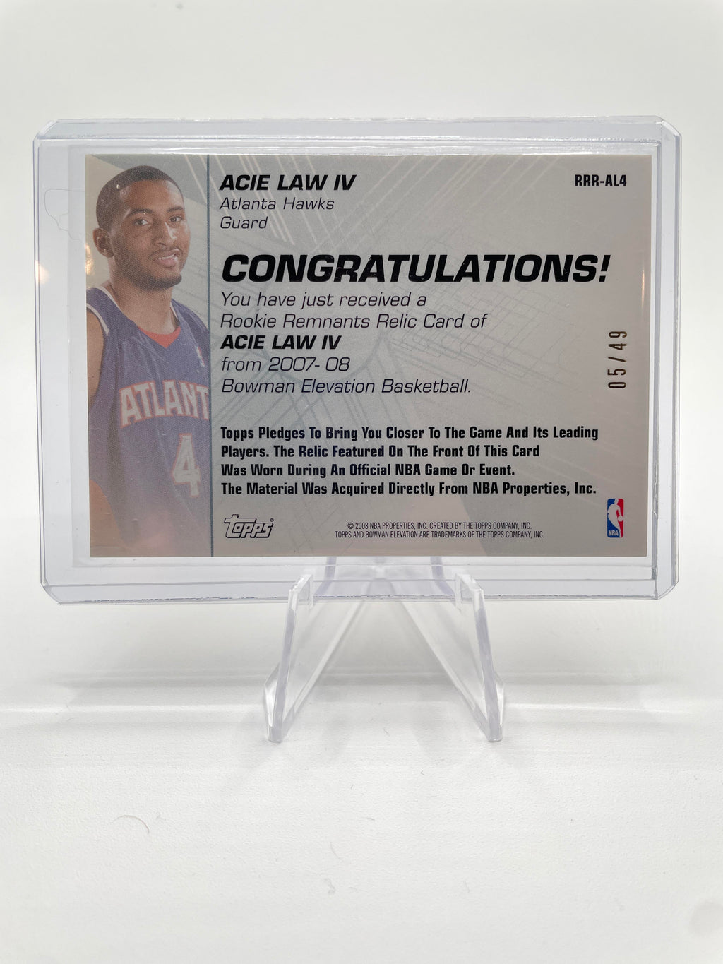 2007-08 Basketball Rookie Remnants ACIE LAW IV Patch RC /49