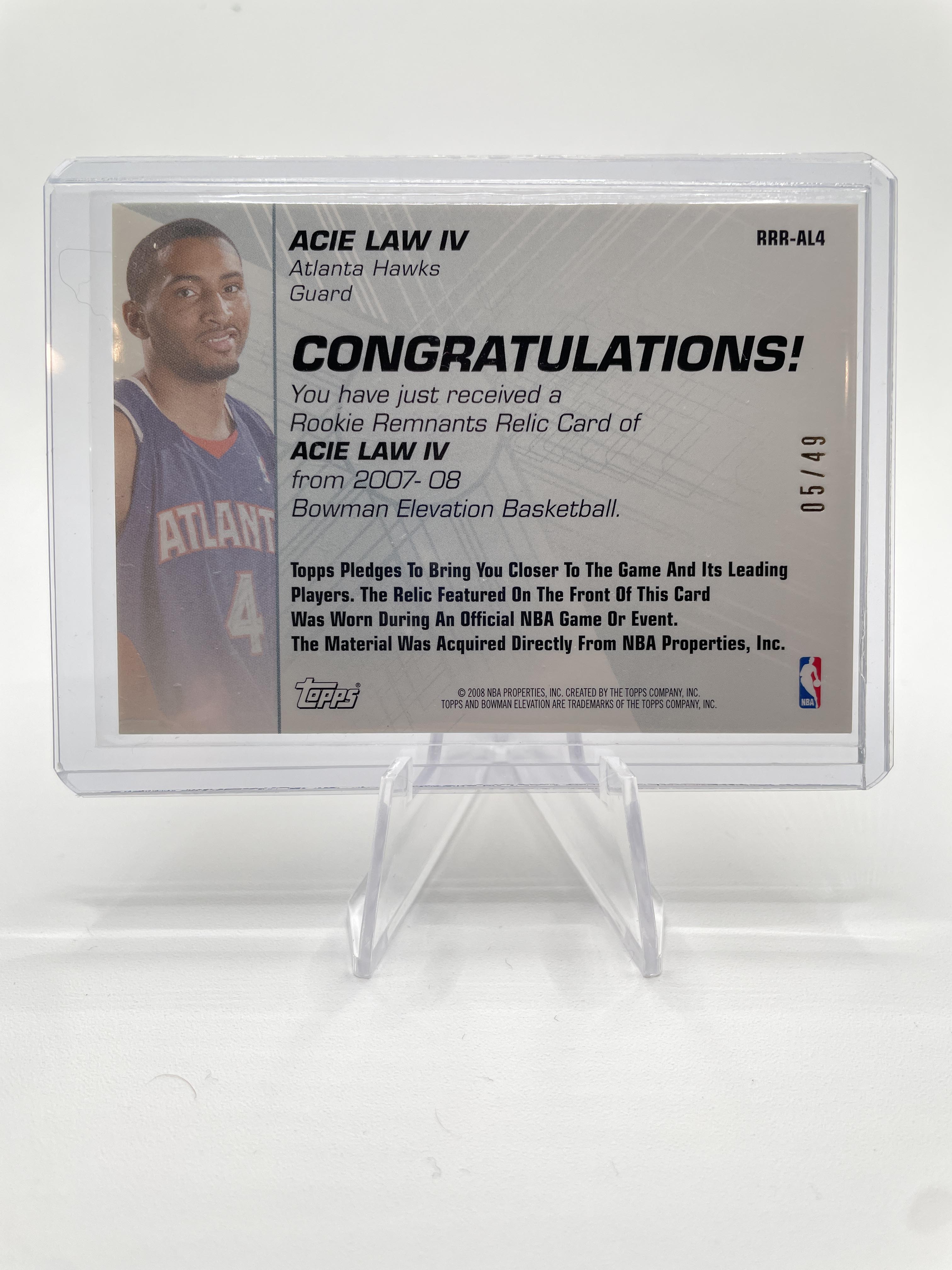 2007-08 Basketball Rookie Remnants ACIE LAW IV Patch RC /49