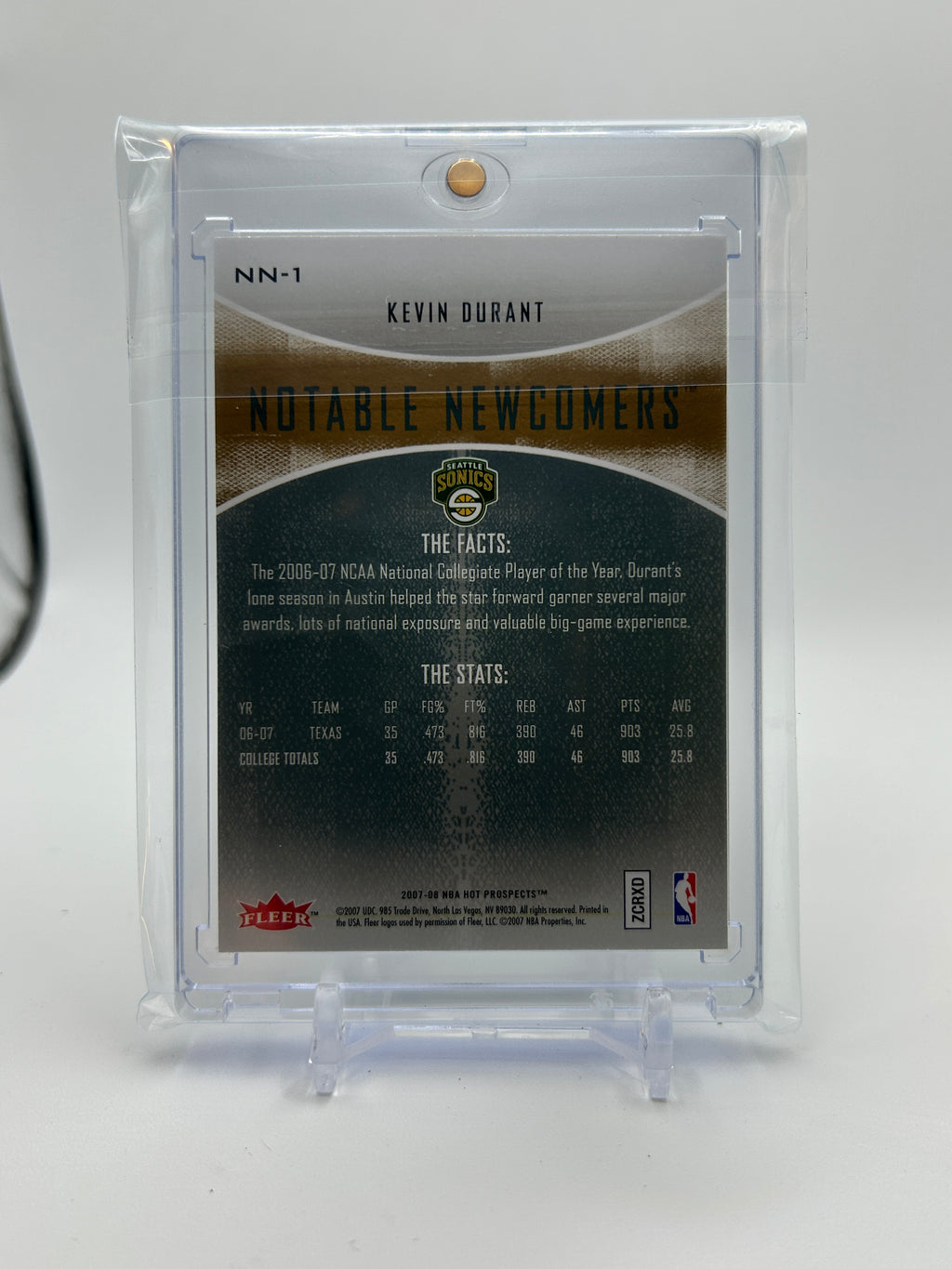2007-08 Fleer Hot Prospects Kevin Durant Notable Newcomers Rookie #NN-1