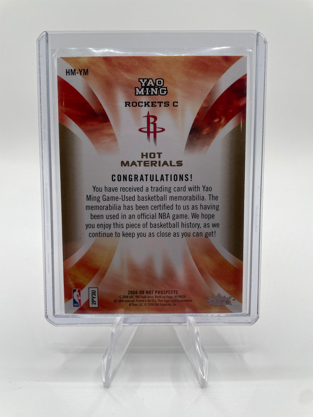 2008-09 Fleer Hot Prospects Yao Ming Hot Materials Game Used Patch HM-YM