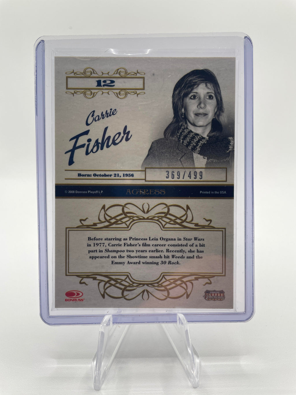2008 Donruss Celebrity Cuts Carrie Fisher Silver Foil /499 #12 Star Wars