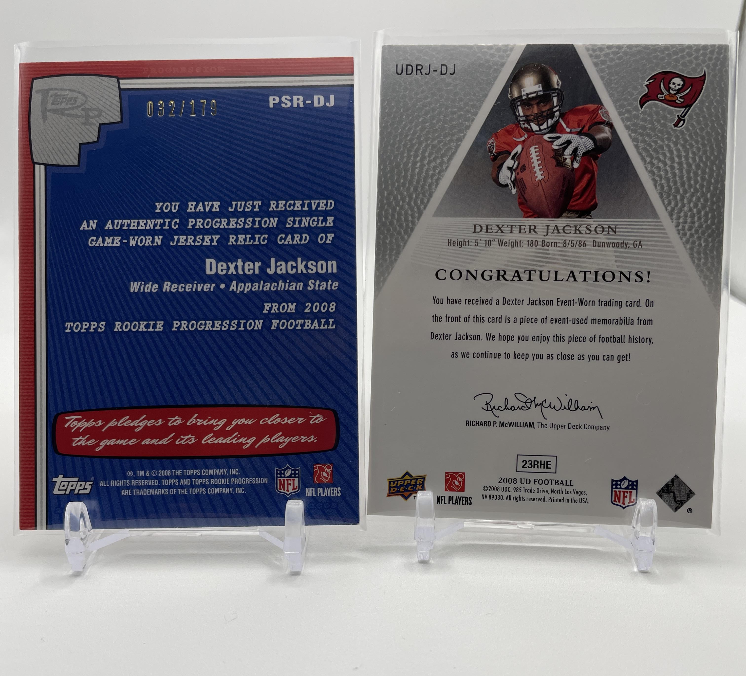 2008 Upper Deck Dexter Jackson Rookie Jersey Relic + Topps Progression RC Patch