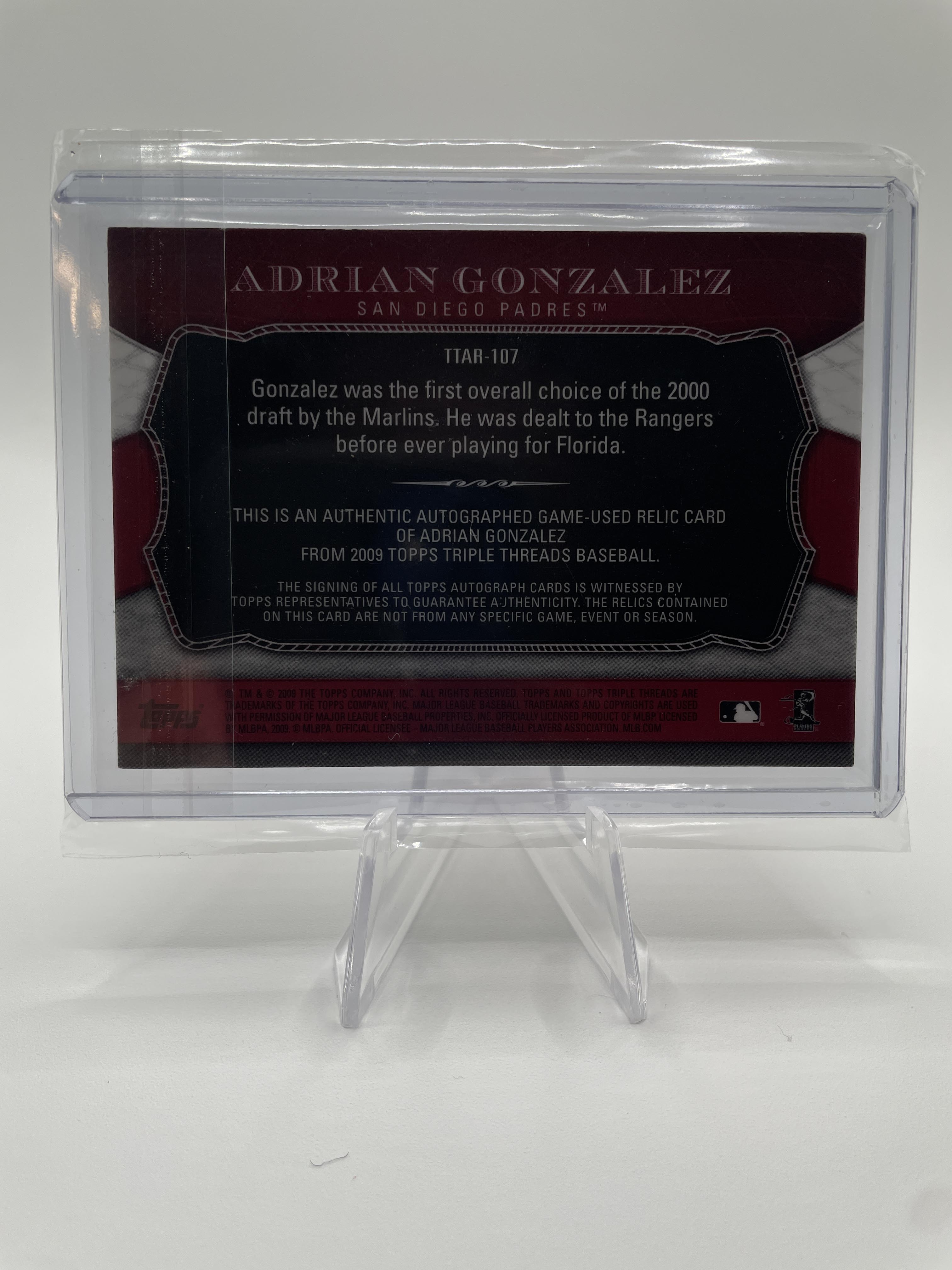 2009 Topps Triple Threads Adrian Gonzalez Auto Relic /18 #TTAR-106