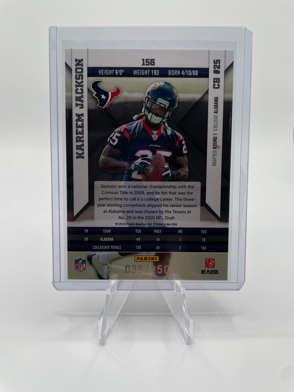2010 Panini Epix Kareem Jackson Crystal Rookie Houston Texans Football #156 /250