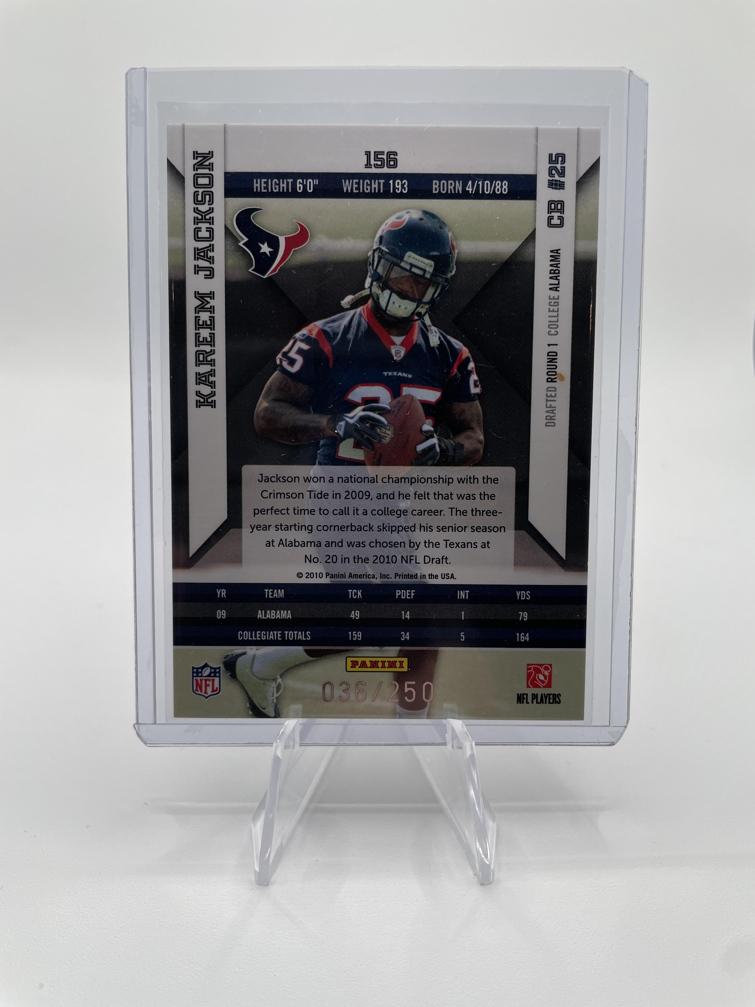 2010 Panini Epix Kareem Jackson Crystal Rookie Houston Texans Football #156 /250