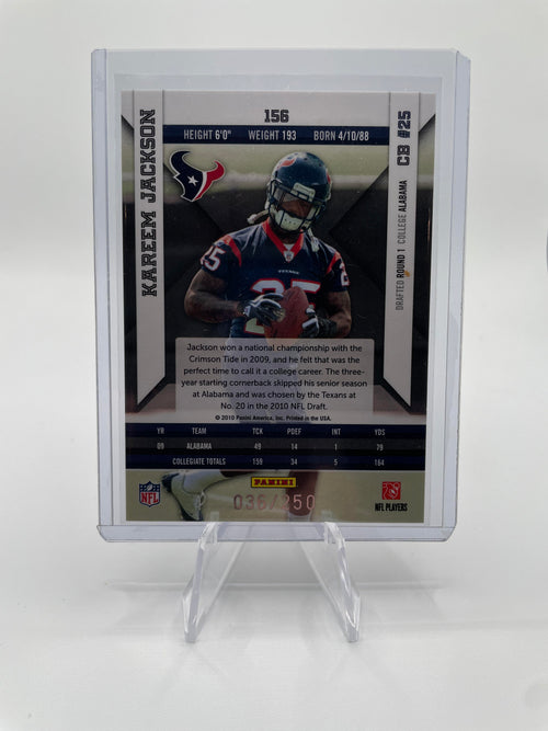 2010 Panini Epix Kareem Jackson Crystal Rookie Houston Texans Football #156 /250