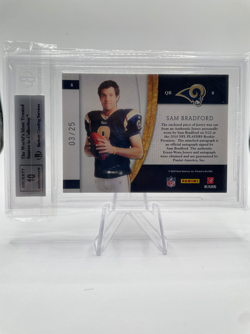 2010 Panini Plates and Patches Sam Bradford Rookie Blitz Auto /25 BGS 9 Auto 10