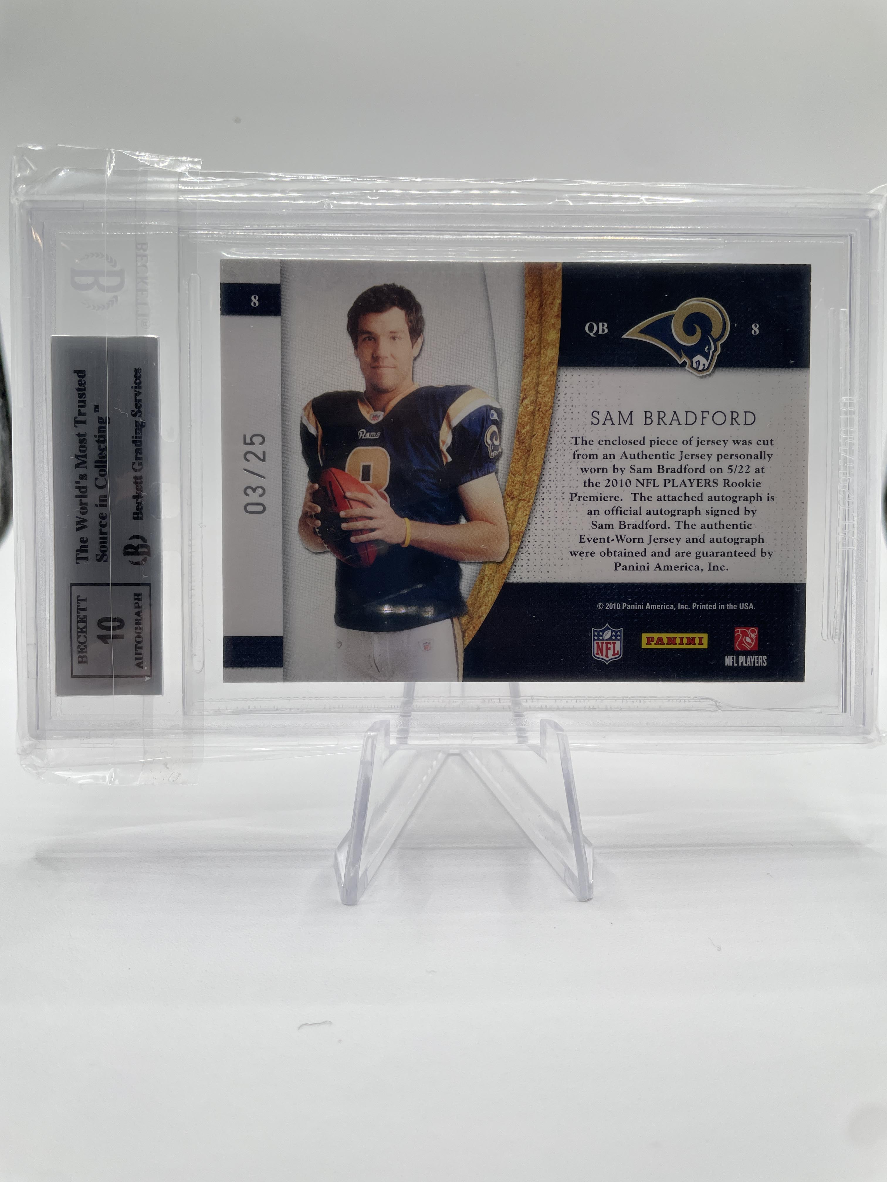 2010 Panini Plates and Patches Sam Bradford Rookie Blitz Auto /25 BGS 9 Auto 10