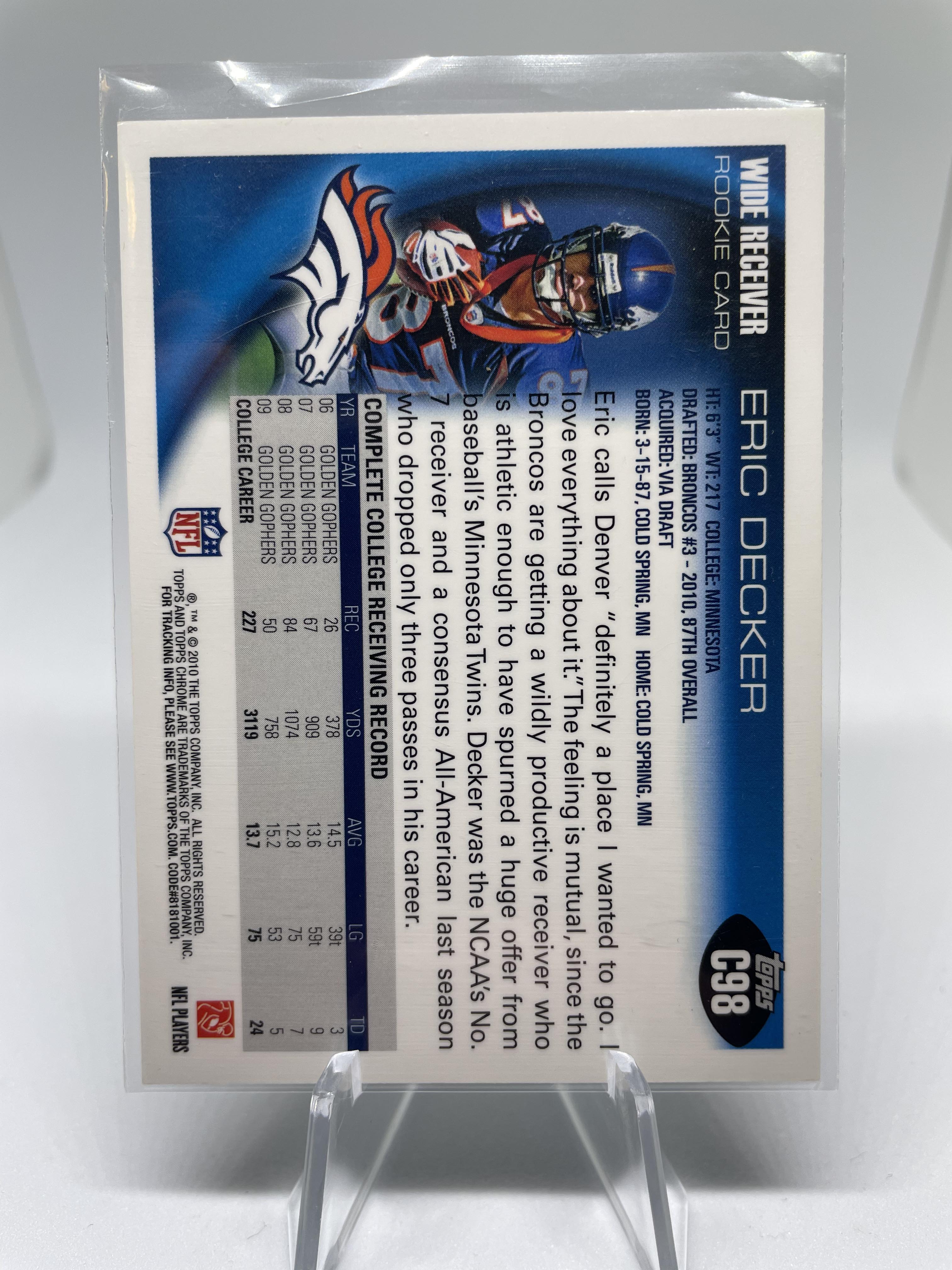 2010 Topps Chrome Eric Decker Rookie #98