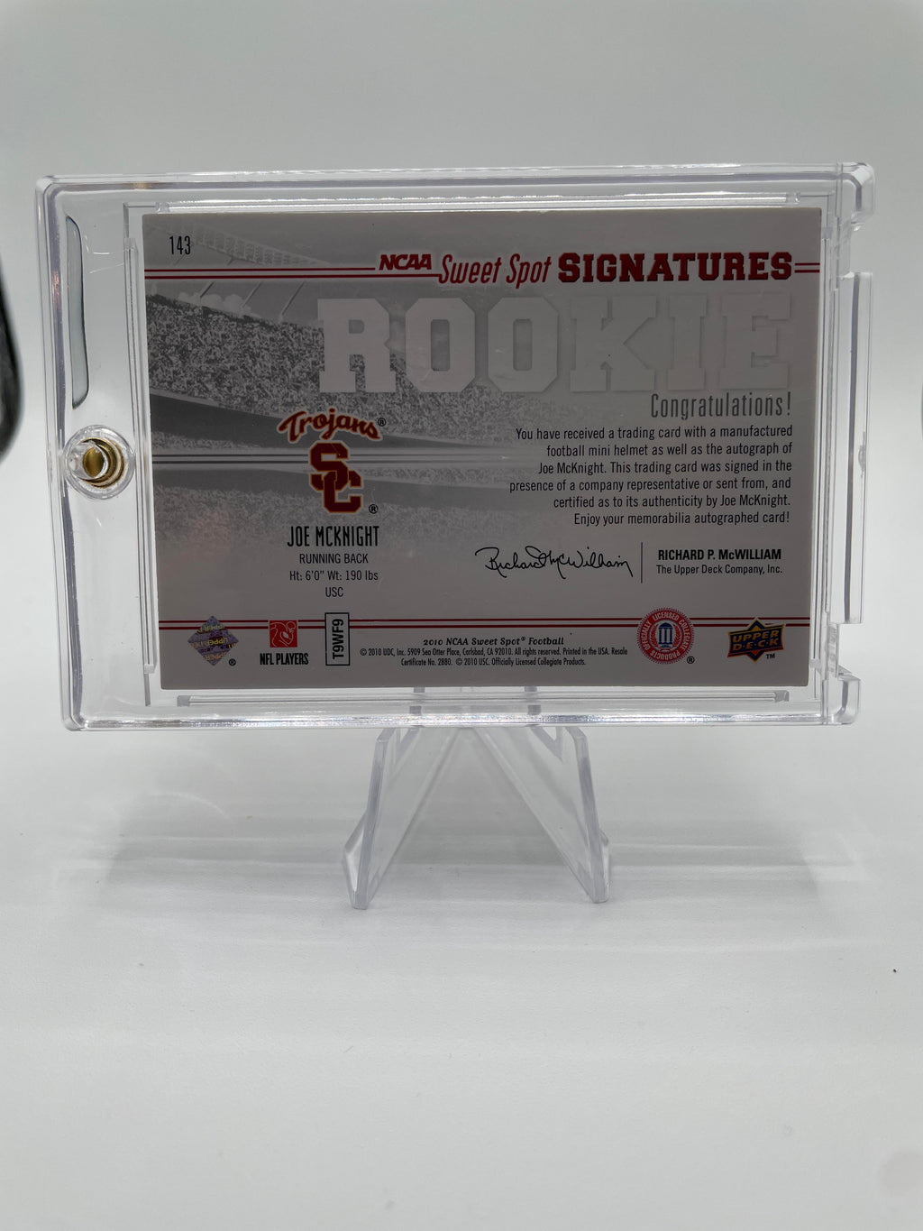 2010 Upper Deck NCAA Sweet Spot Joe McKnight Blue Rookie Helmet Auto /50 USC