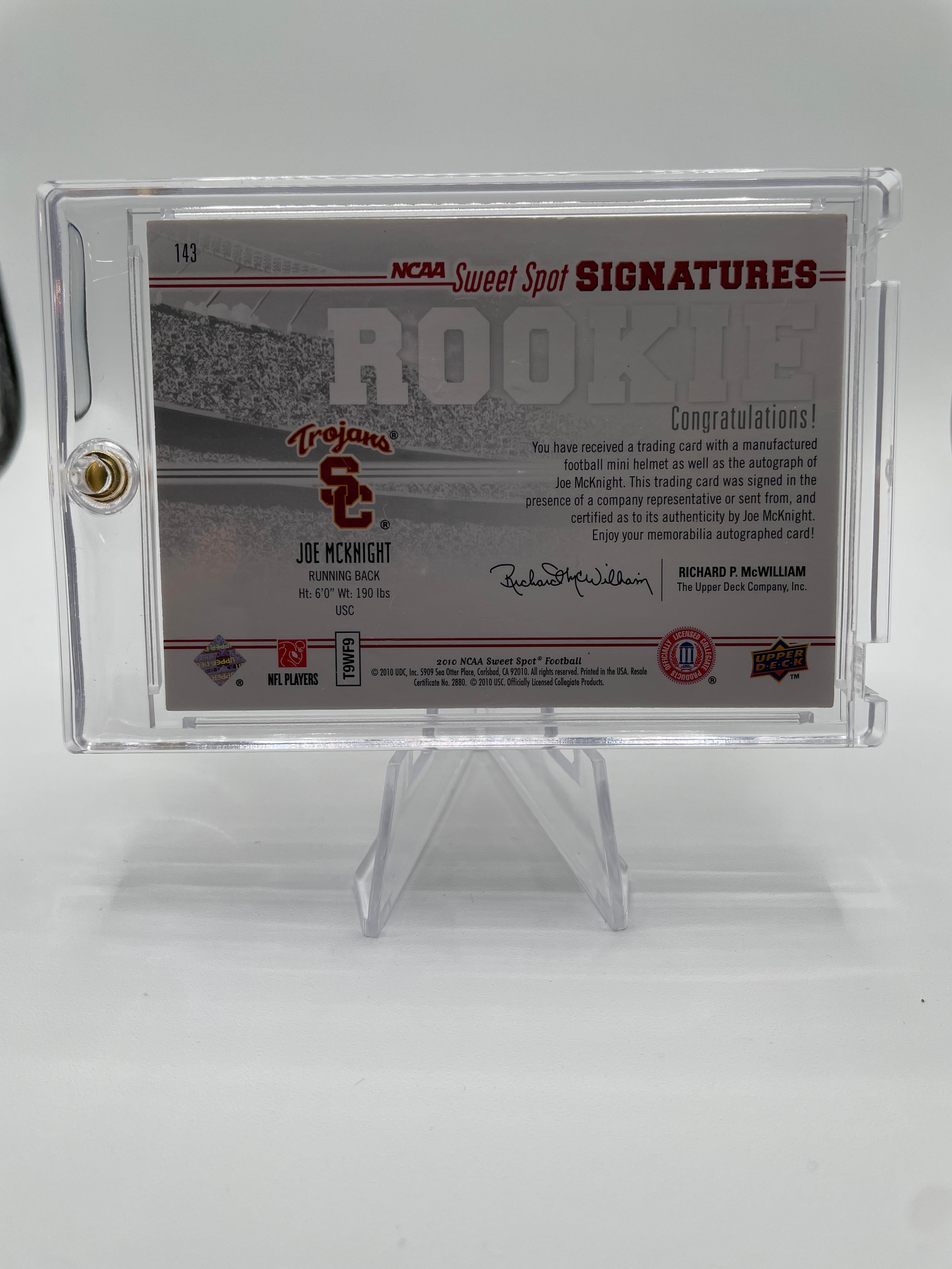 2010 Upper Deck NCAA Sweet Spot Joe McKnight Blue Rookie Helmet Auto /50 USC