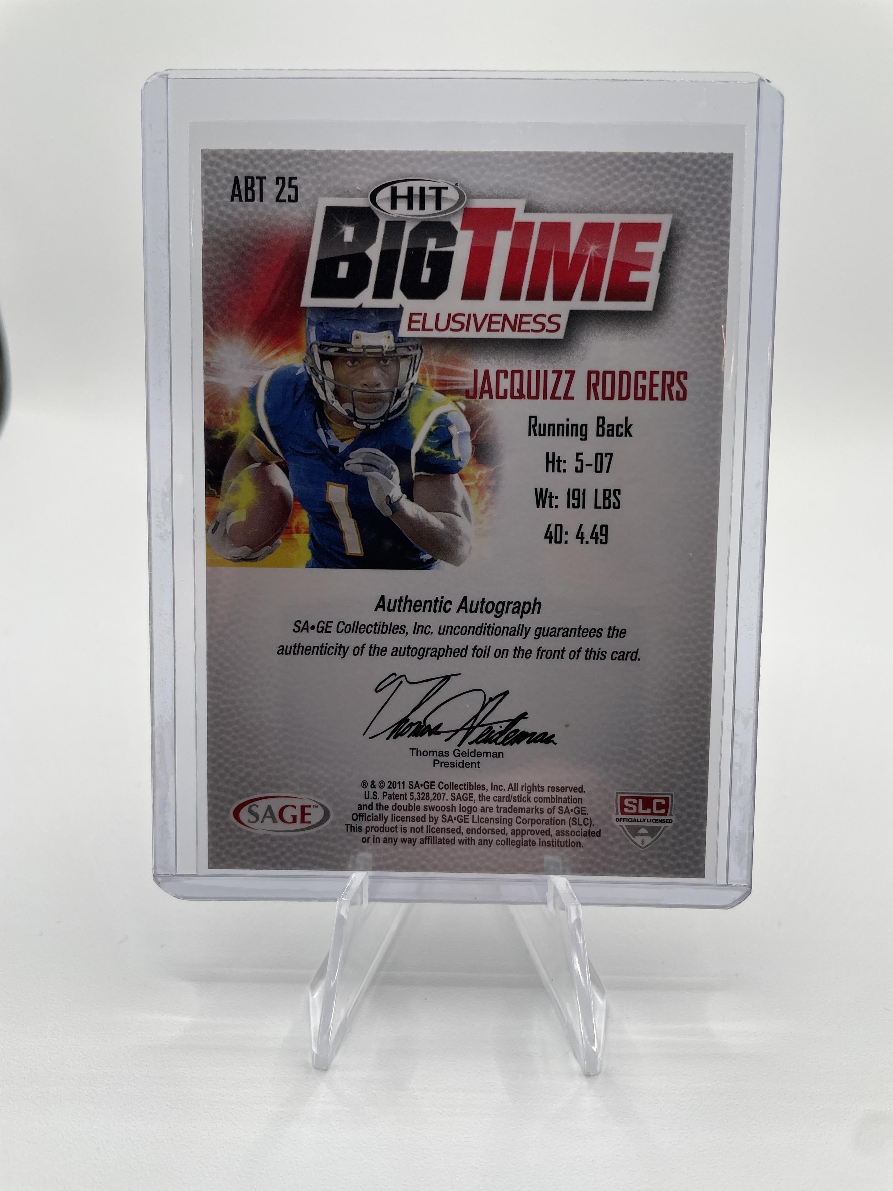 2011 Sage Hit Jacquizz Rodgers Big Time Elusiveness Rookie Auto /100