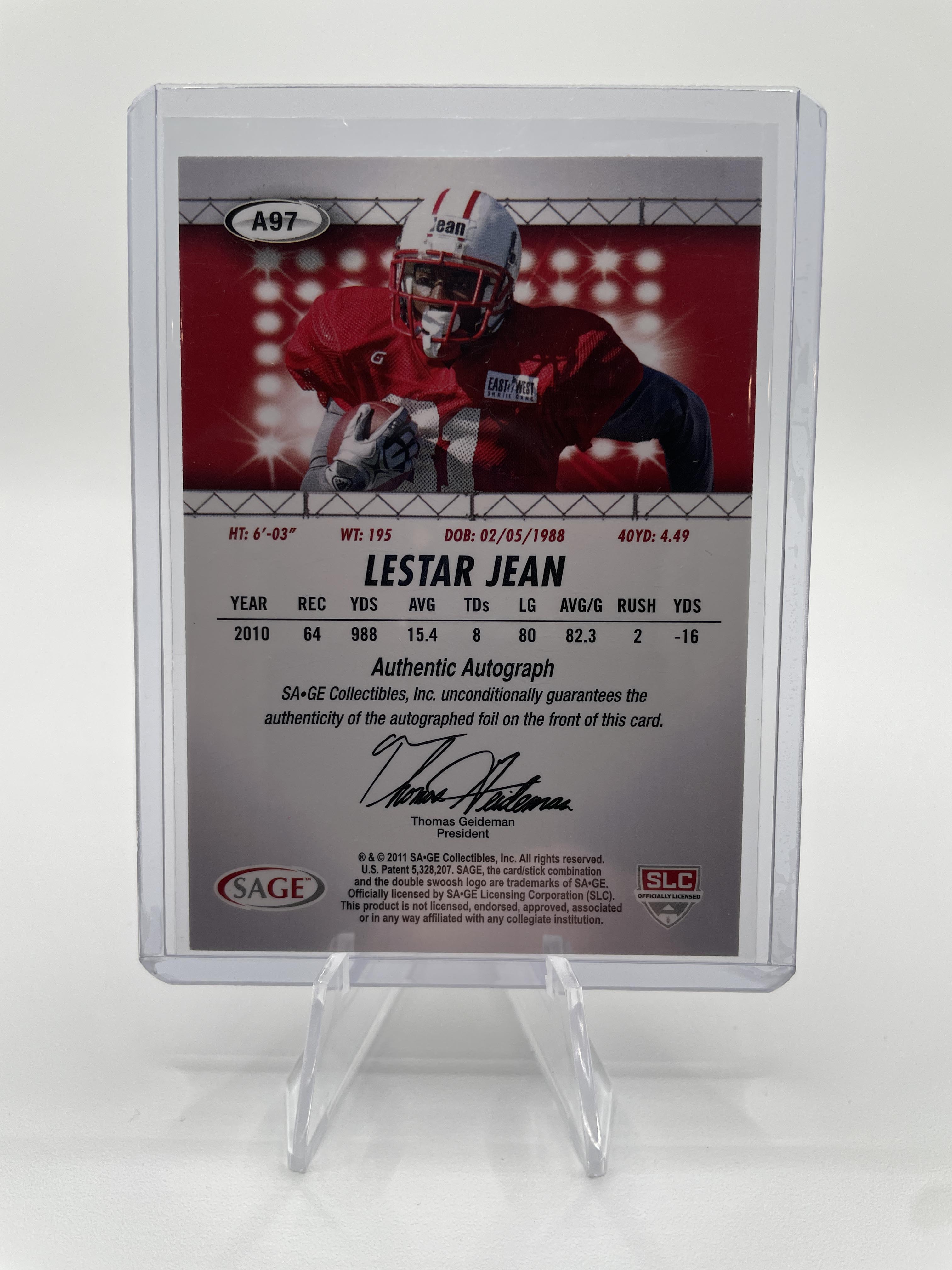 2011 Sage Hit Lester Jean Rookie Auto Gold /250