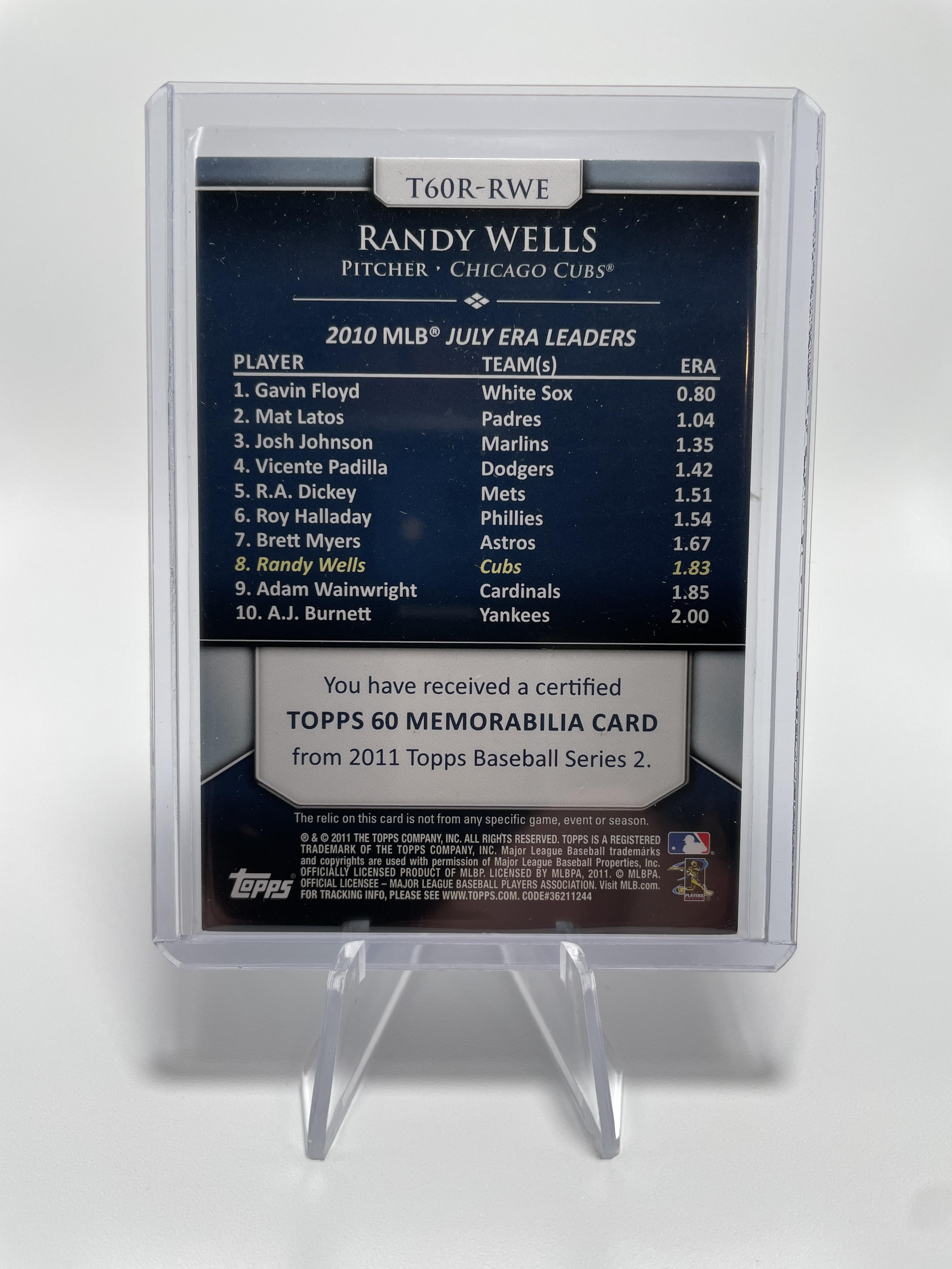 2011 Topps 60 Relics Randy Wells #T60R-RWE Cubs Patch