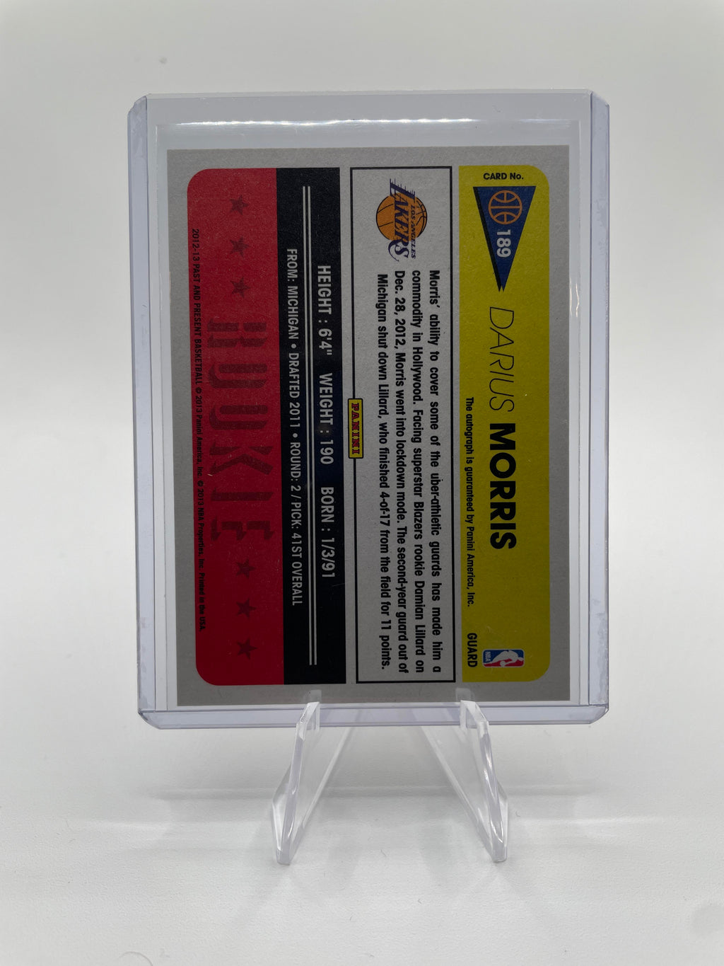 2012-13 Panini Past & Present Darius Morris Rookie Auto #189 Lakers