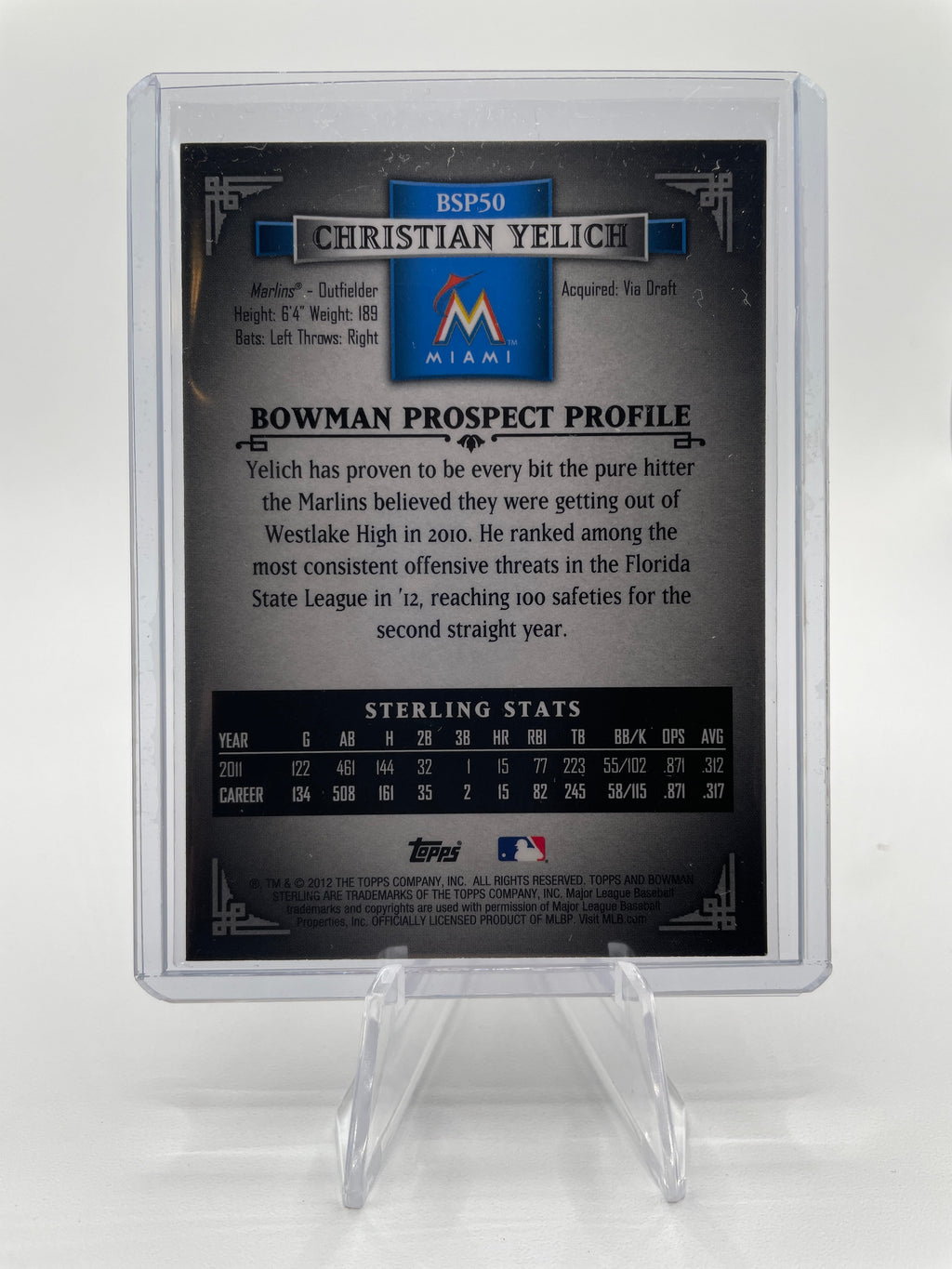 2012 Bowman Sterling Christian Yelich Rookie Prospect Refractor /199 #BSP50
