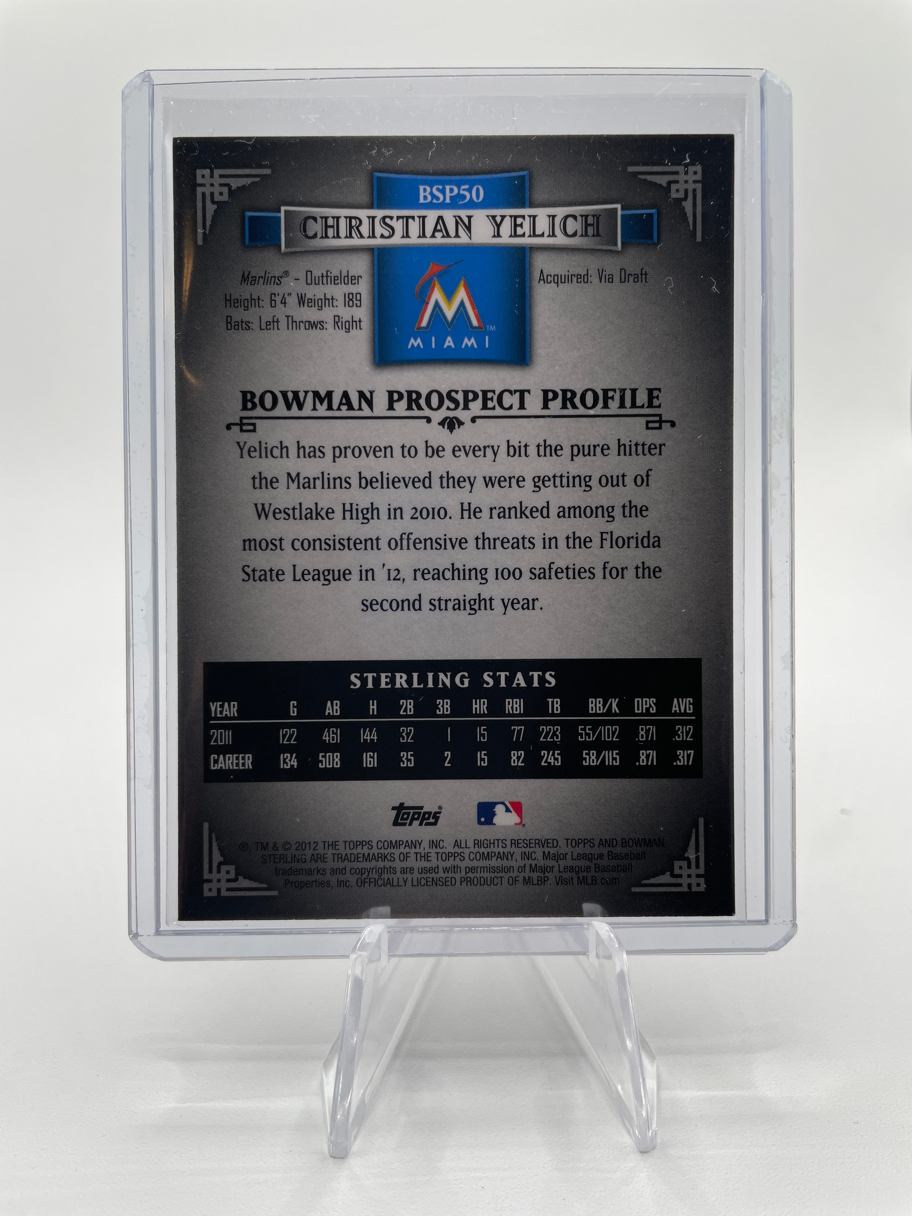 2012 Bowman Sterling Christian Yelich Rookie Prospect Refractor /199 #BSP50
