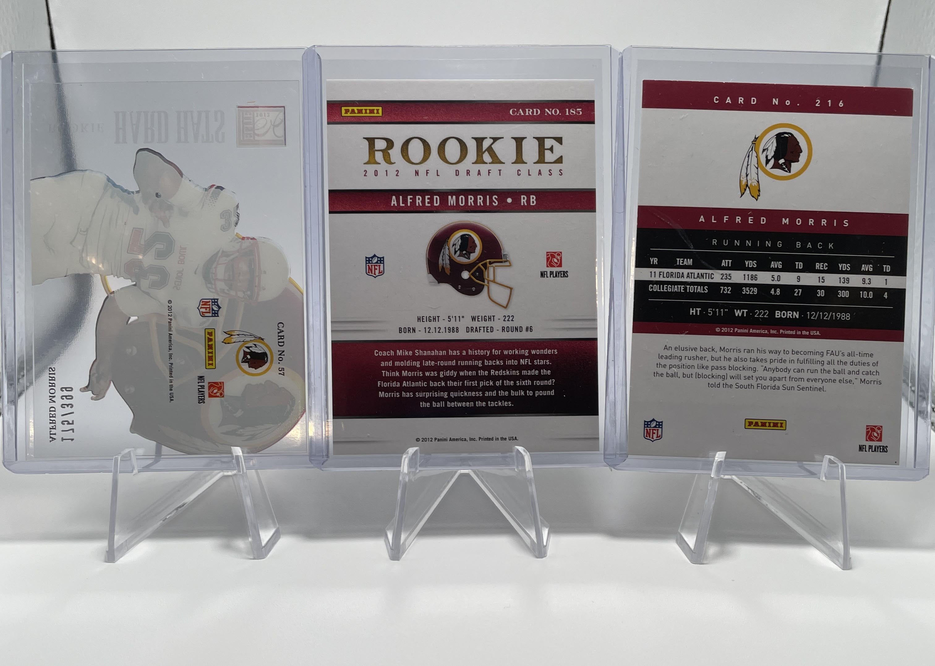 2012 Donruss Elite Alfred Morris Rookie Hard Hats /399 + Refractor /999 + SP RC
