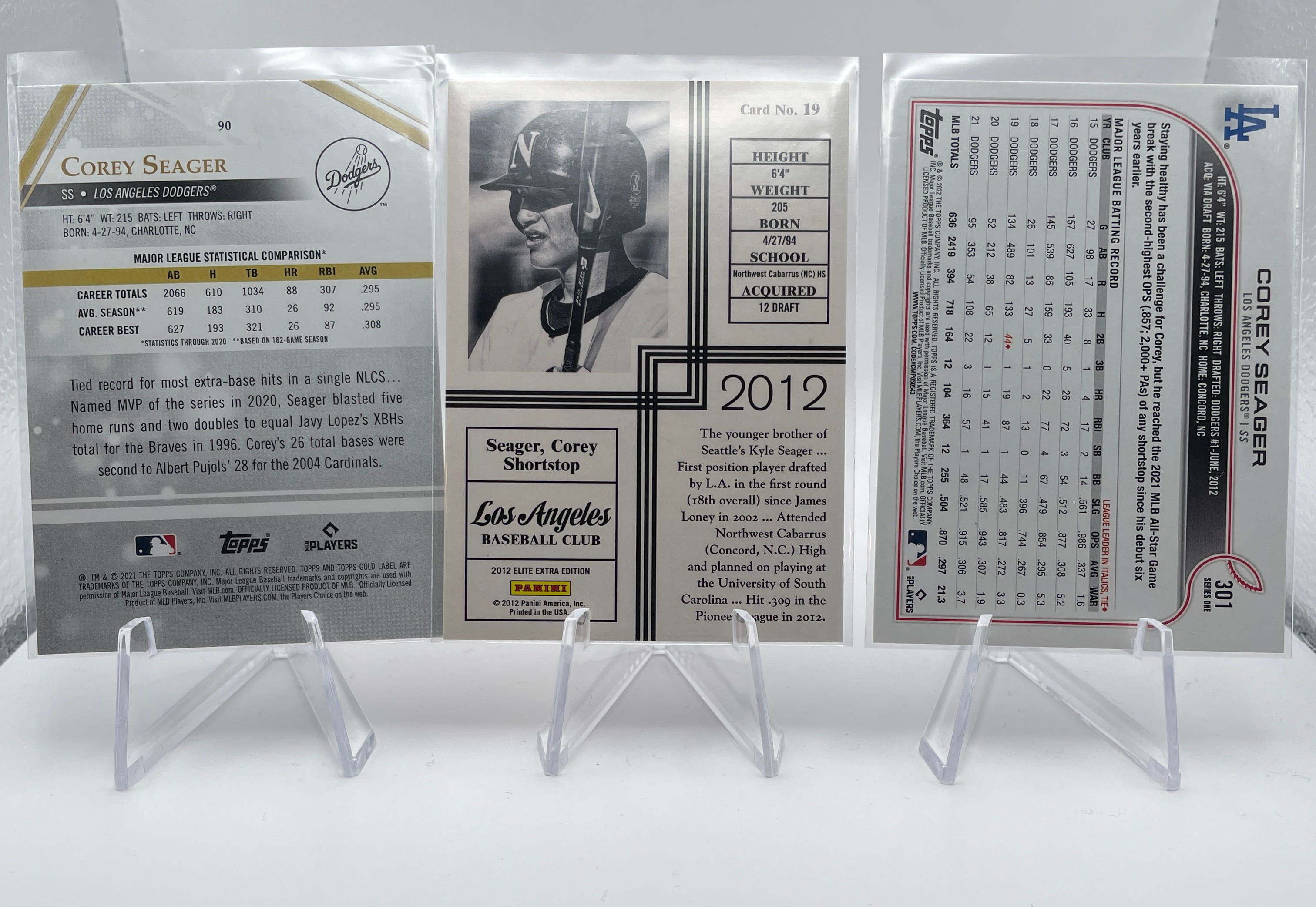 2012 Donruss Elite Corey Seager Yearbook Rookie + 2021 Topps Gold Label (x3)