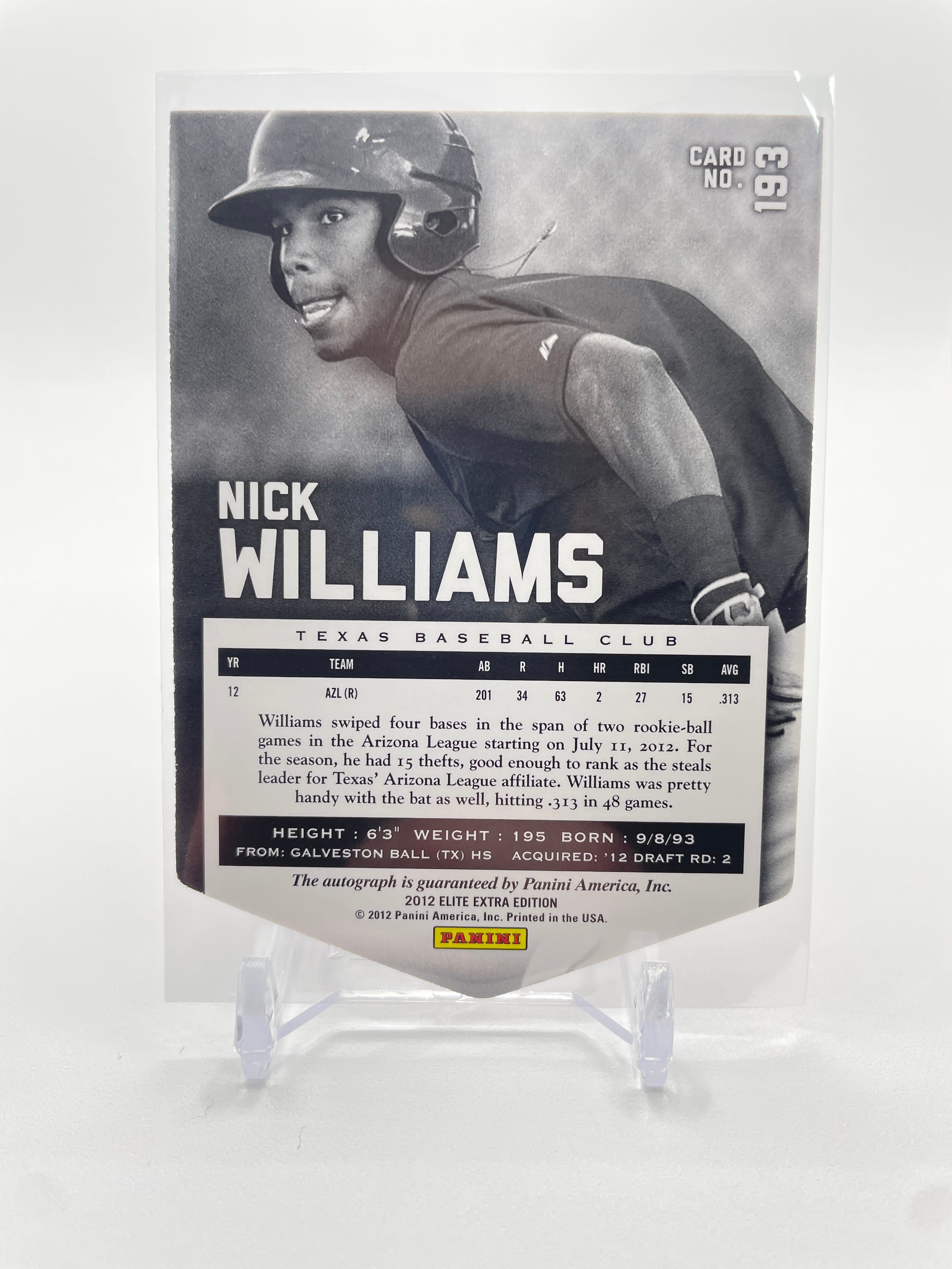 2012 Donruss Elite Extra Edition Nick Williams Aspirations Prospect Auto /100
