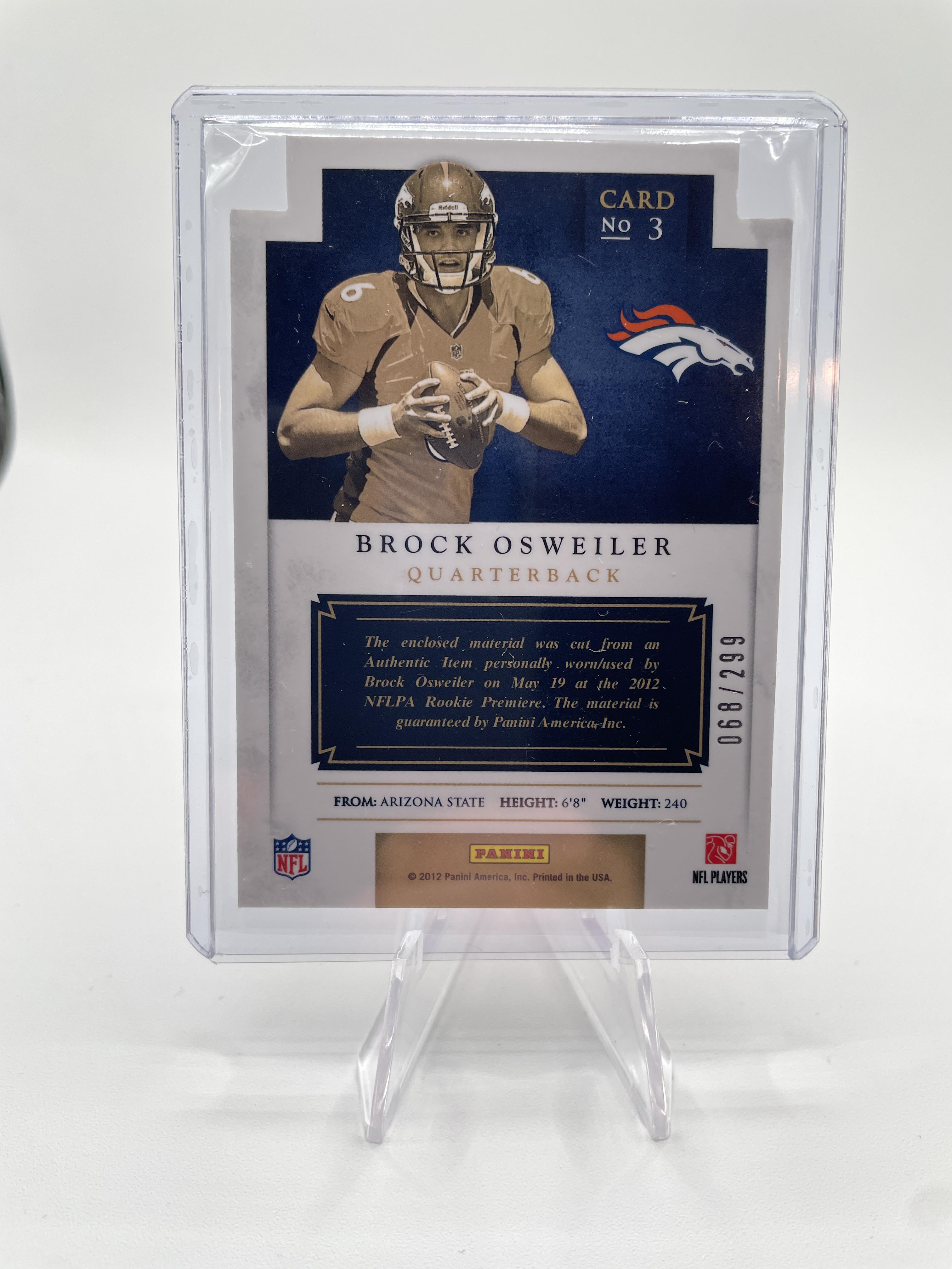 2012 Panini Prominence Brock Osweiler Rookie Jumbo Patch /299