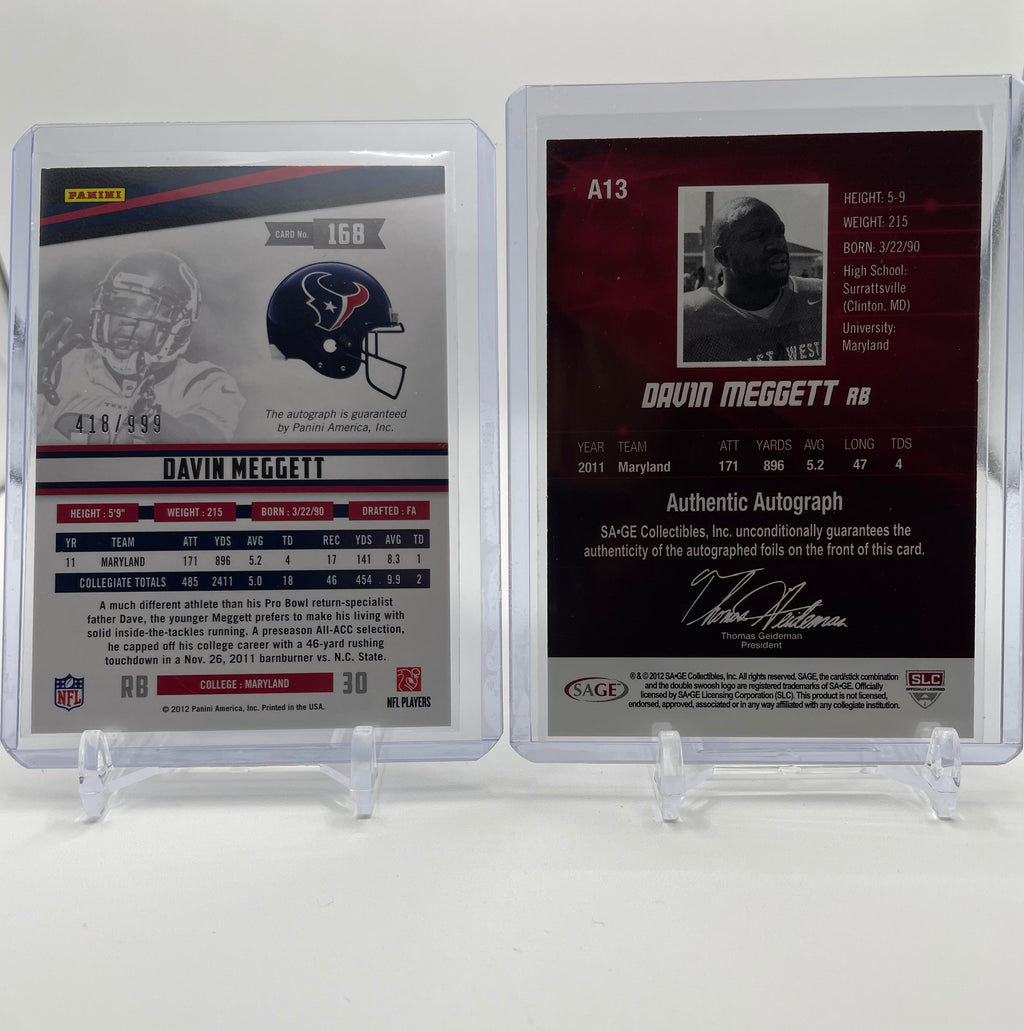 2012 Panini Rookies & Stars Davin Meggett Rookie Auto /999 + Sage Hit RC Auto