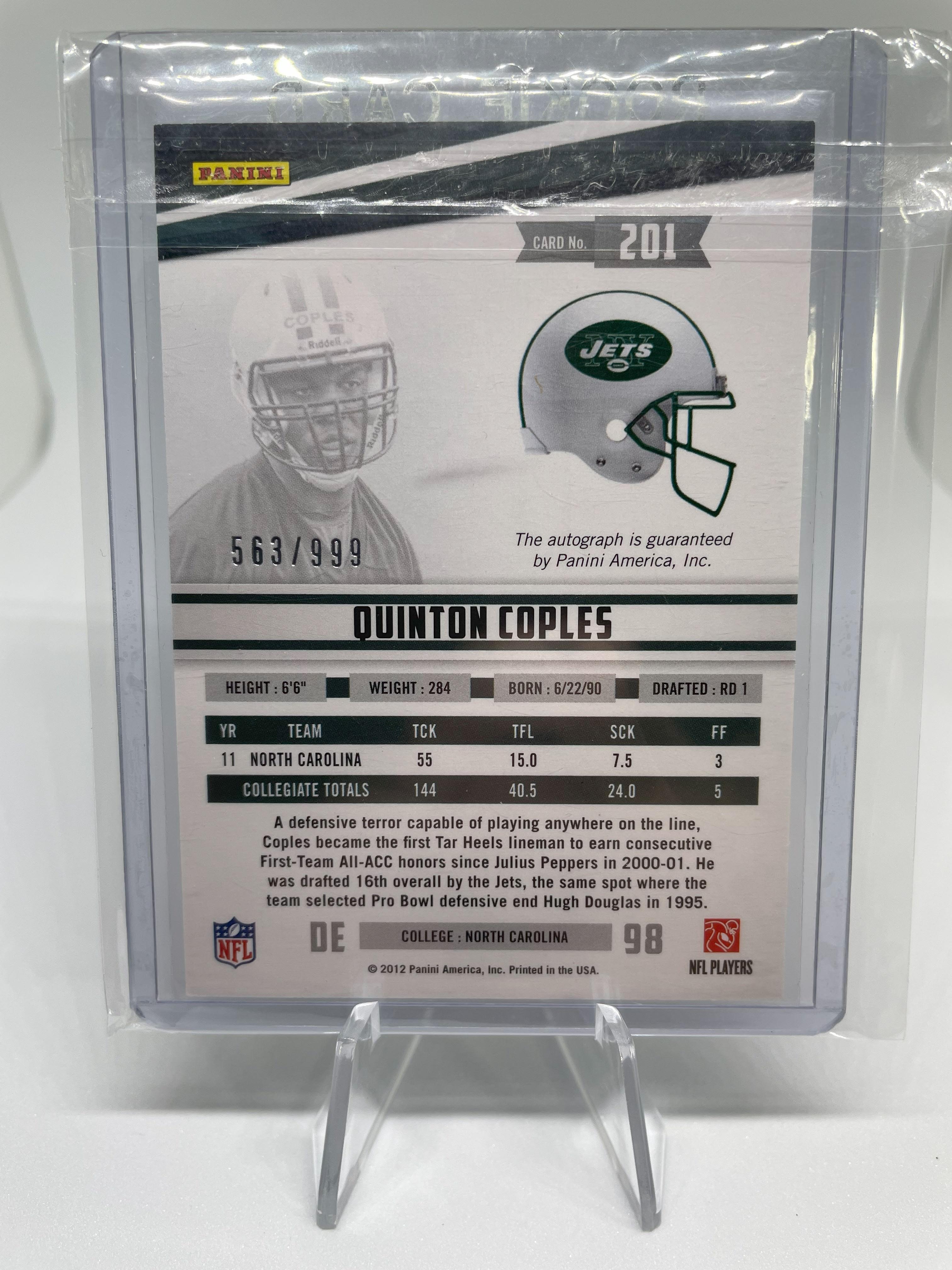 2012 Panini Rookies & Stars Quinton Coples Rookie Auto SP /999 New York Jets