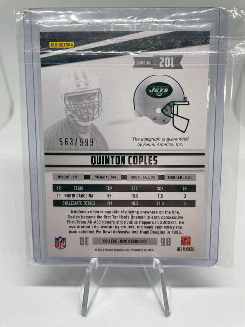 2012 Panini Rookies & Stars Quinton Coples Rookie Auto SP /999 New York Jets
