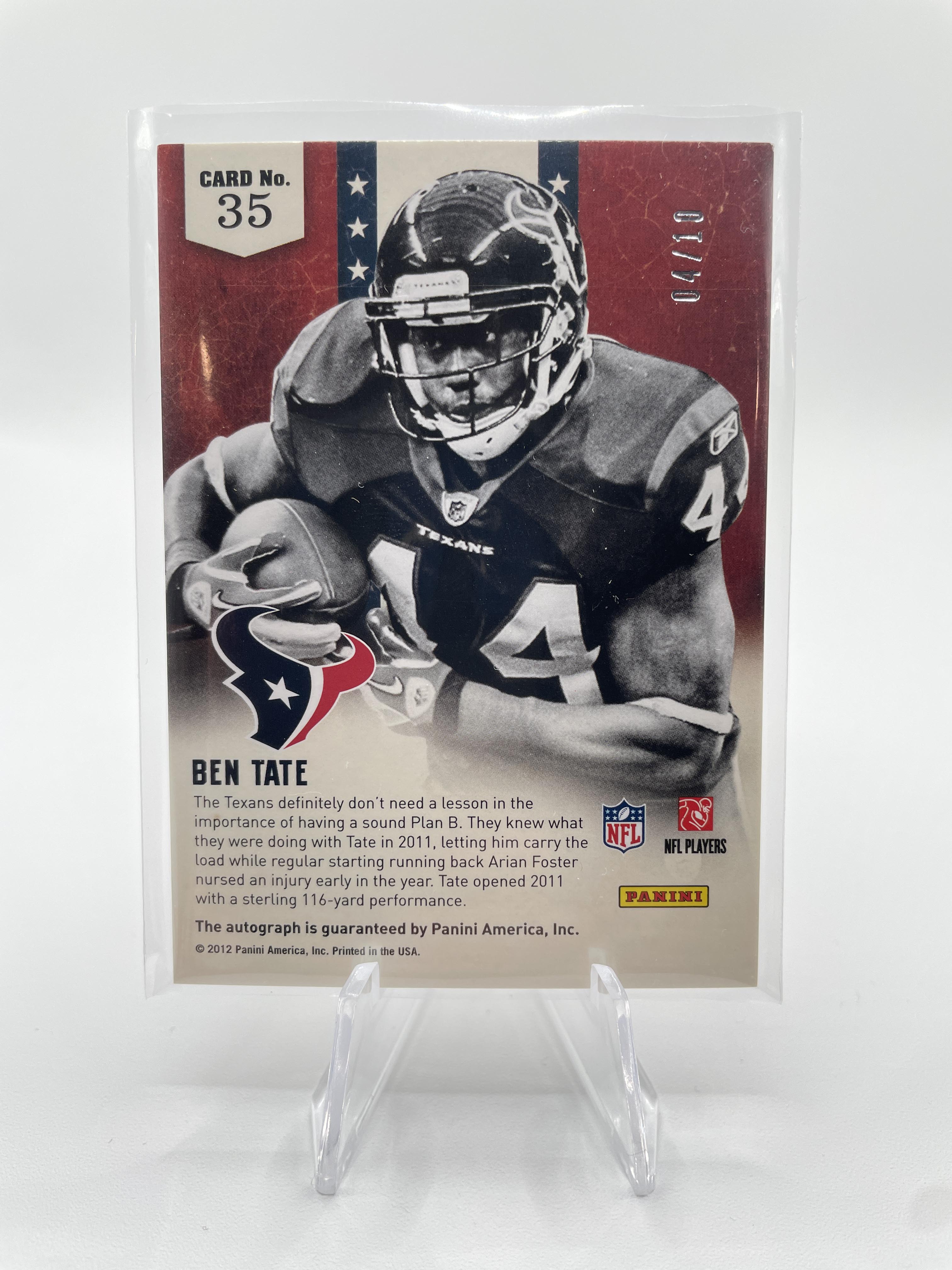 2012 Panini Rookies and Stars Ben Tate Great American Heroes Auto /10