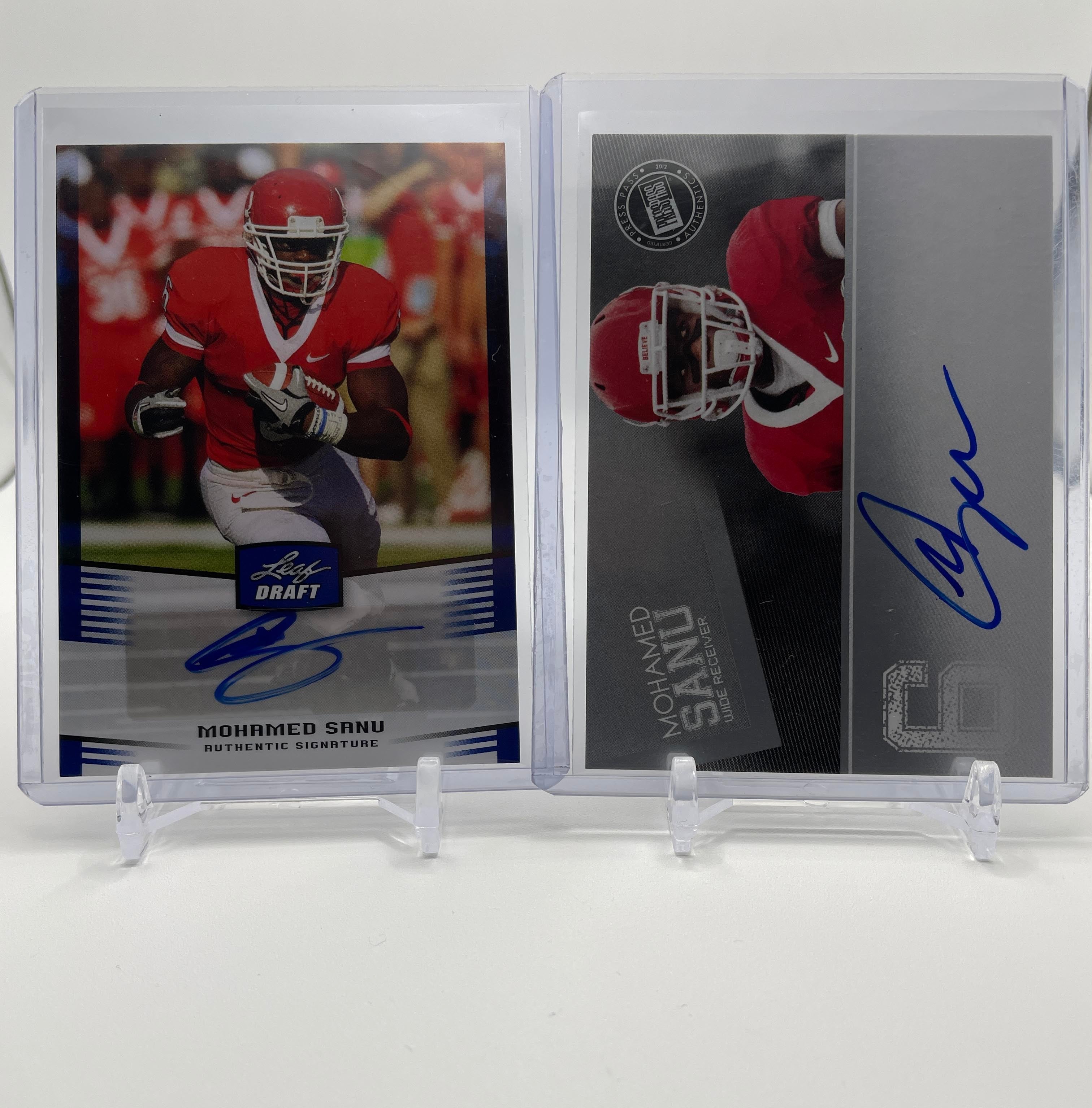 2012 Press Pass Mohamed Sanu On-Card Rookie Auto + Leaf Draft Blue RC Auto