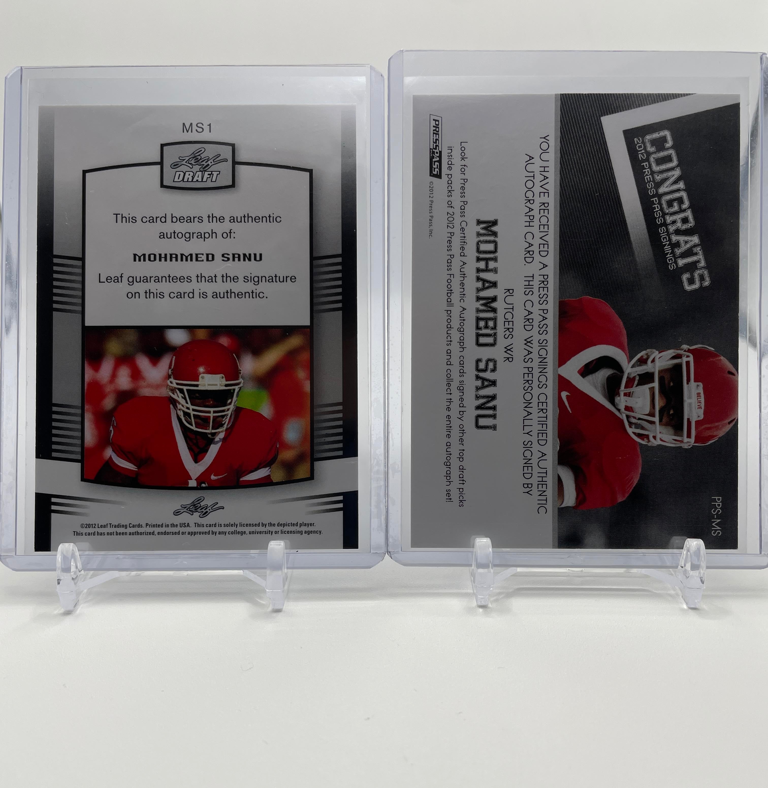 2012 Press Pass Mohamed Sanu On-Card Rookie Auto + Leaf Draft Blue RC Auto