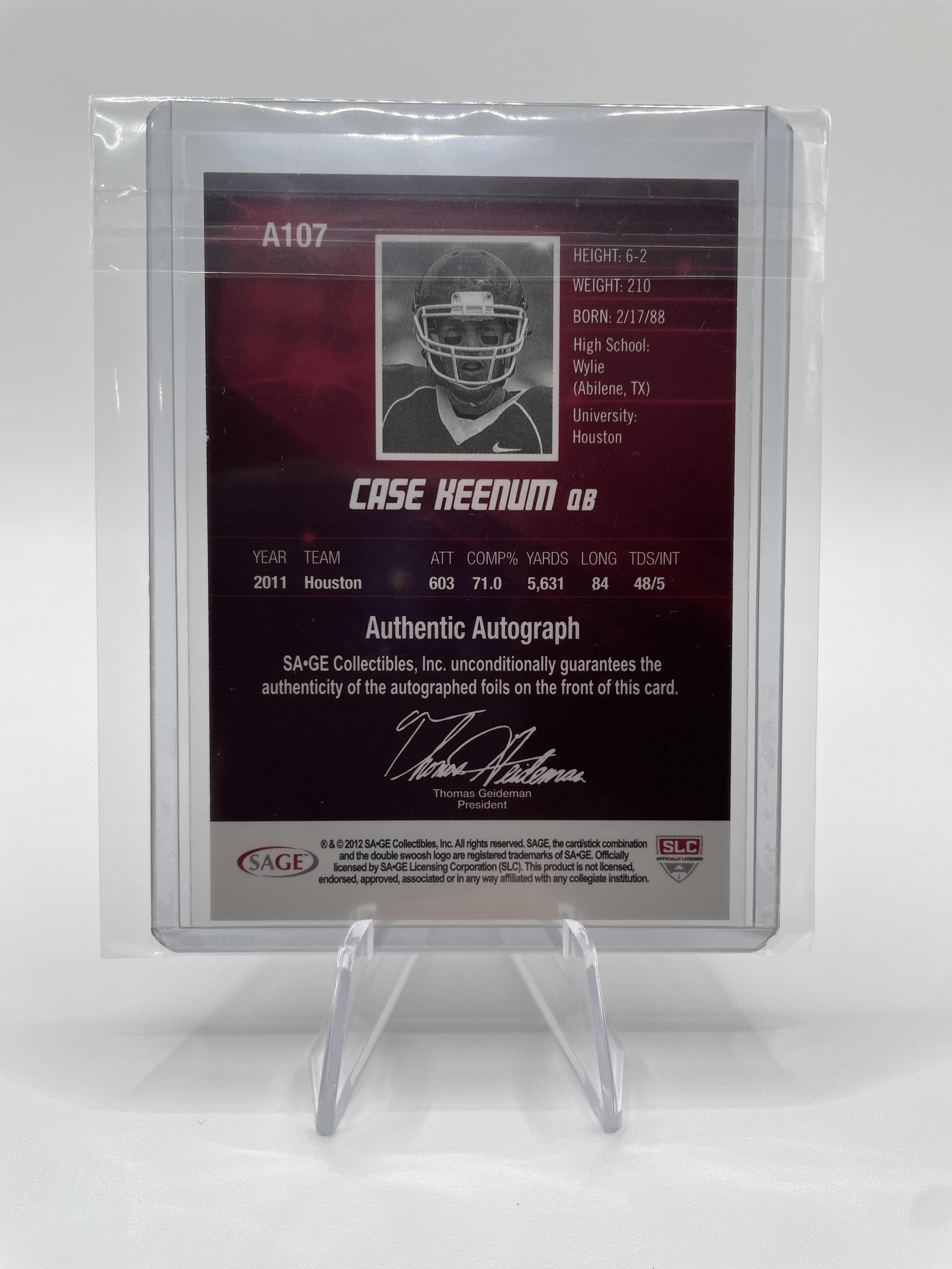 2012 Sage Hit Case Keenum Gold Rookie Auto /250 #A107