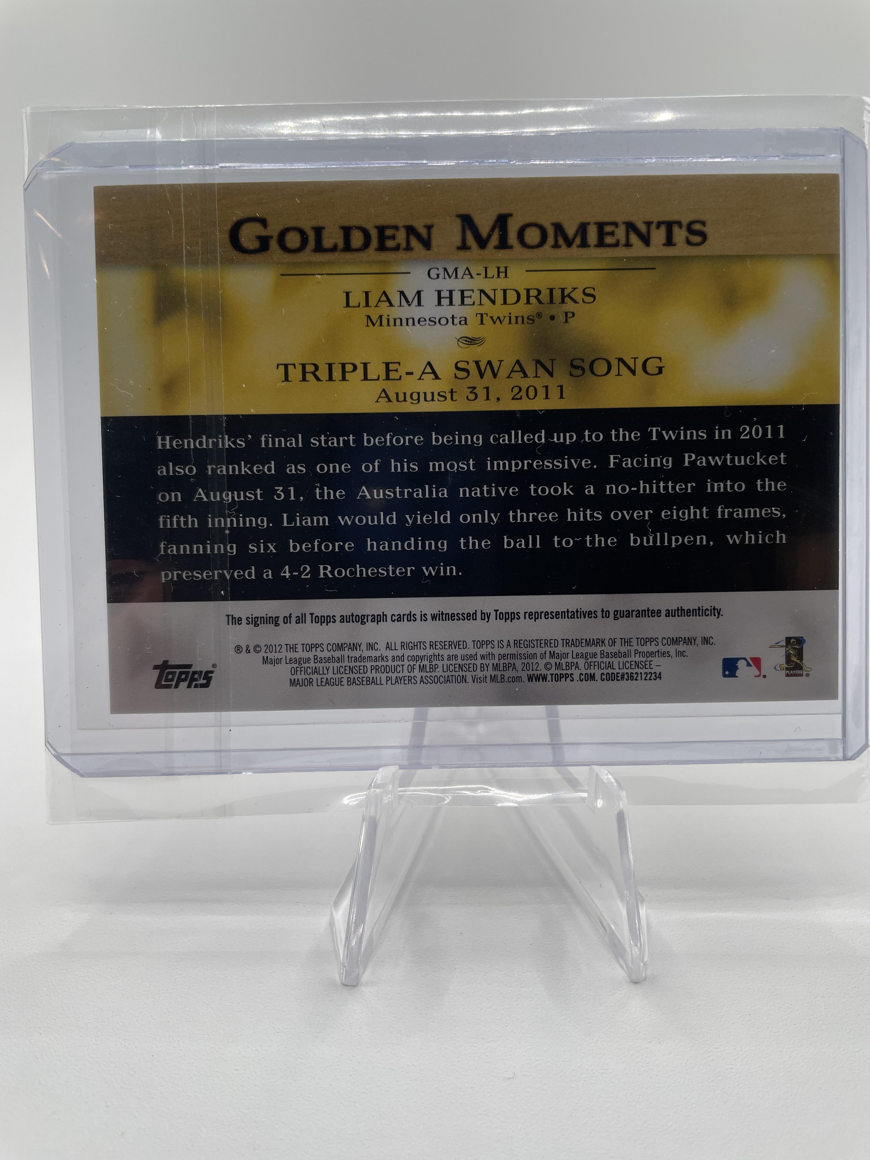 2012 Topps Golden Moments Liam Hendricks SP Auto #GMA-LH