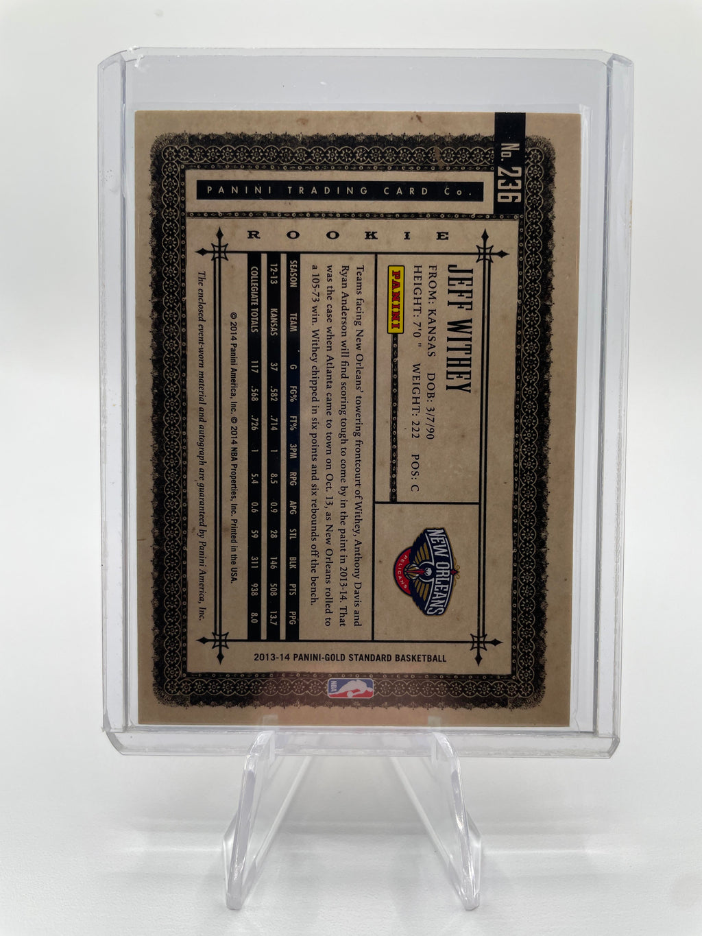 2013-14 Panini Gold Standard Jeff Withey Rookie Patch Auto