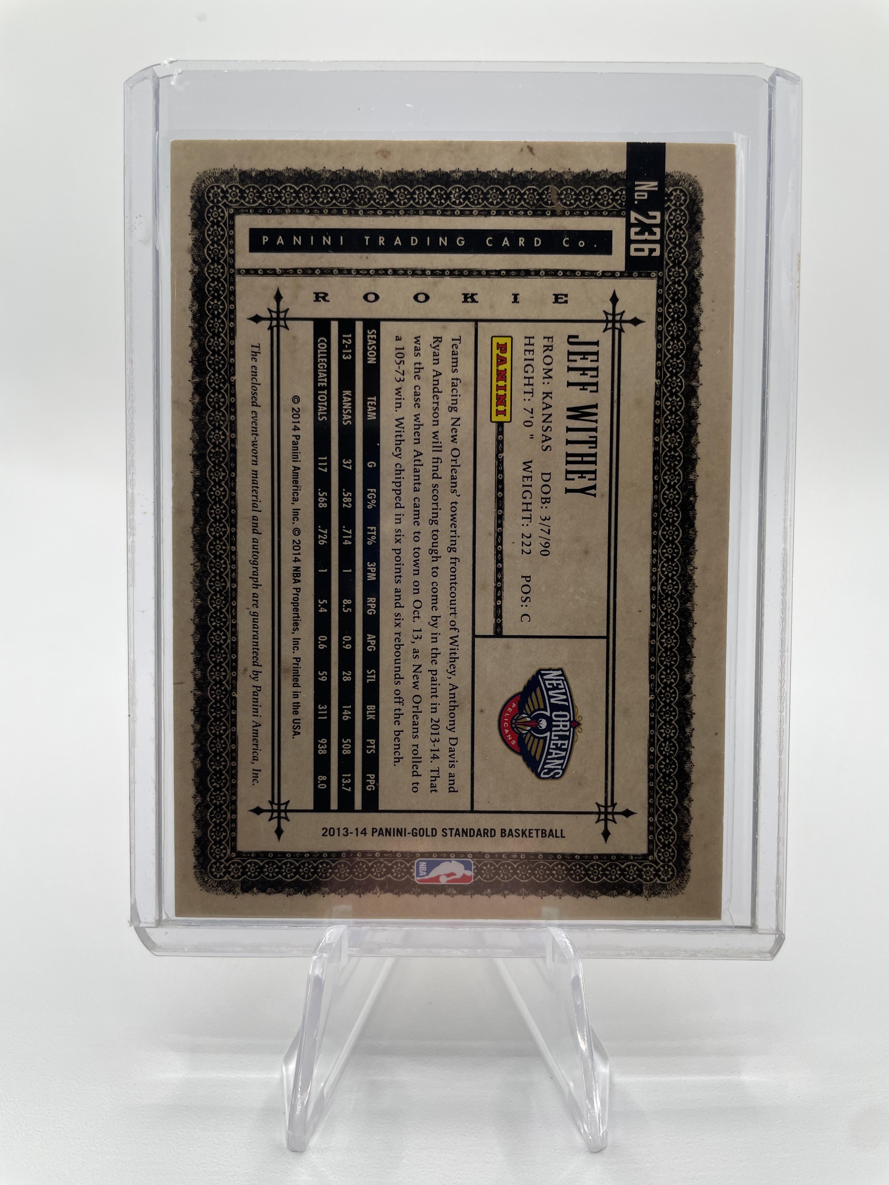 2013-14 Panini Gold Standard Jeff Withey Rookie Patch Auto