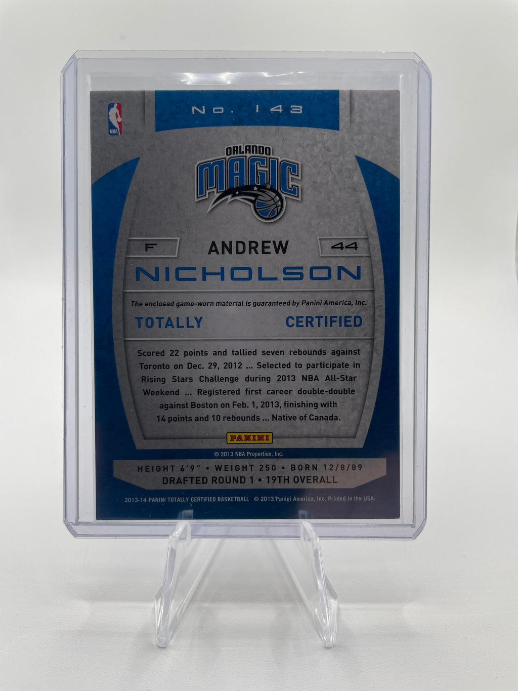 2013-14 Panini Totally Certified Andrew Nicholson Silver Patch #143