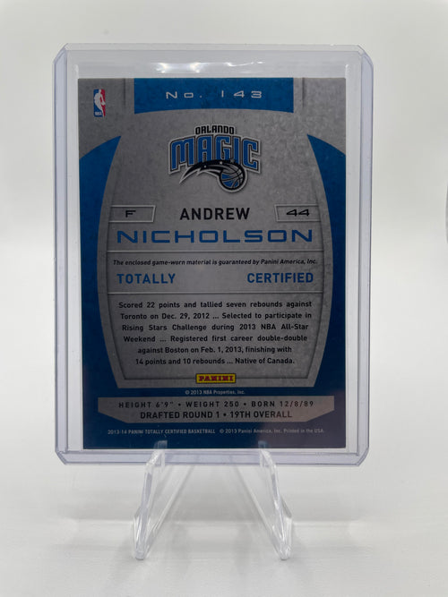 2013-14 Panini Totally Certified Andrew Nicholson Silver Patch #143