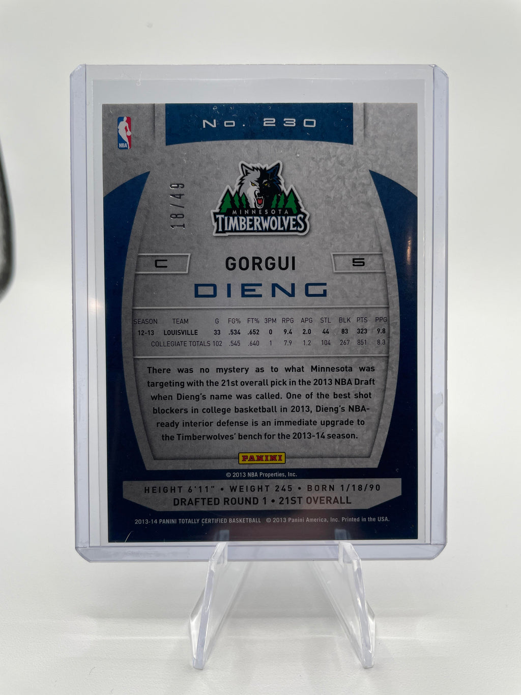 2013-14 Panini Totally Certified Gorgui Dieng Blue Foil Rookie /49 #230