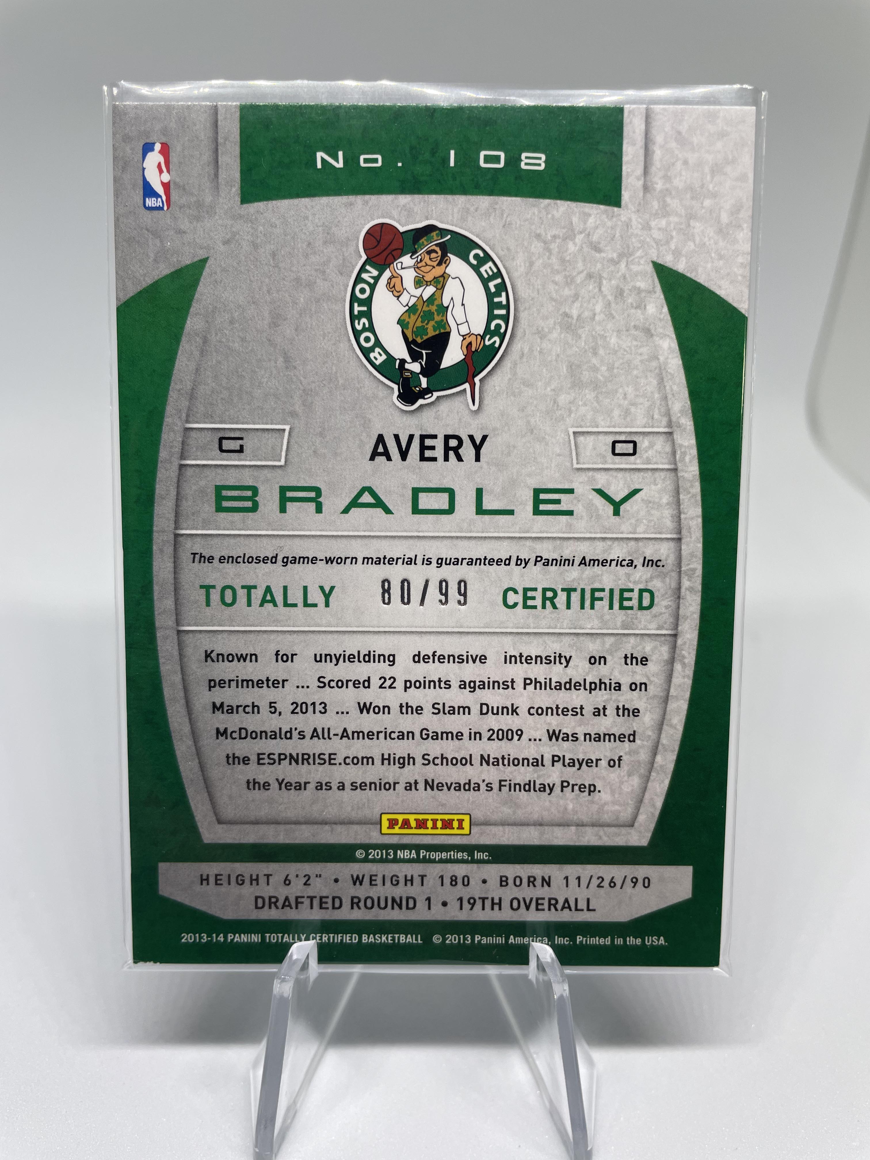 2013-14 Totally Certified Avery Bradley Totally Blue Patch /99 #108