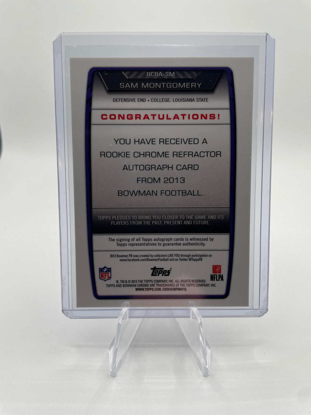 2013 Bowman Chrome Sam Montgomery Blue Refractor Rookie Auto /99 Number Match