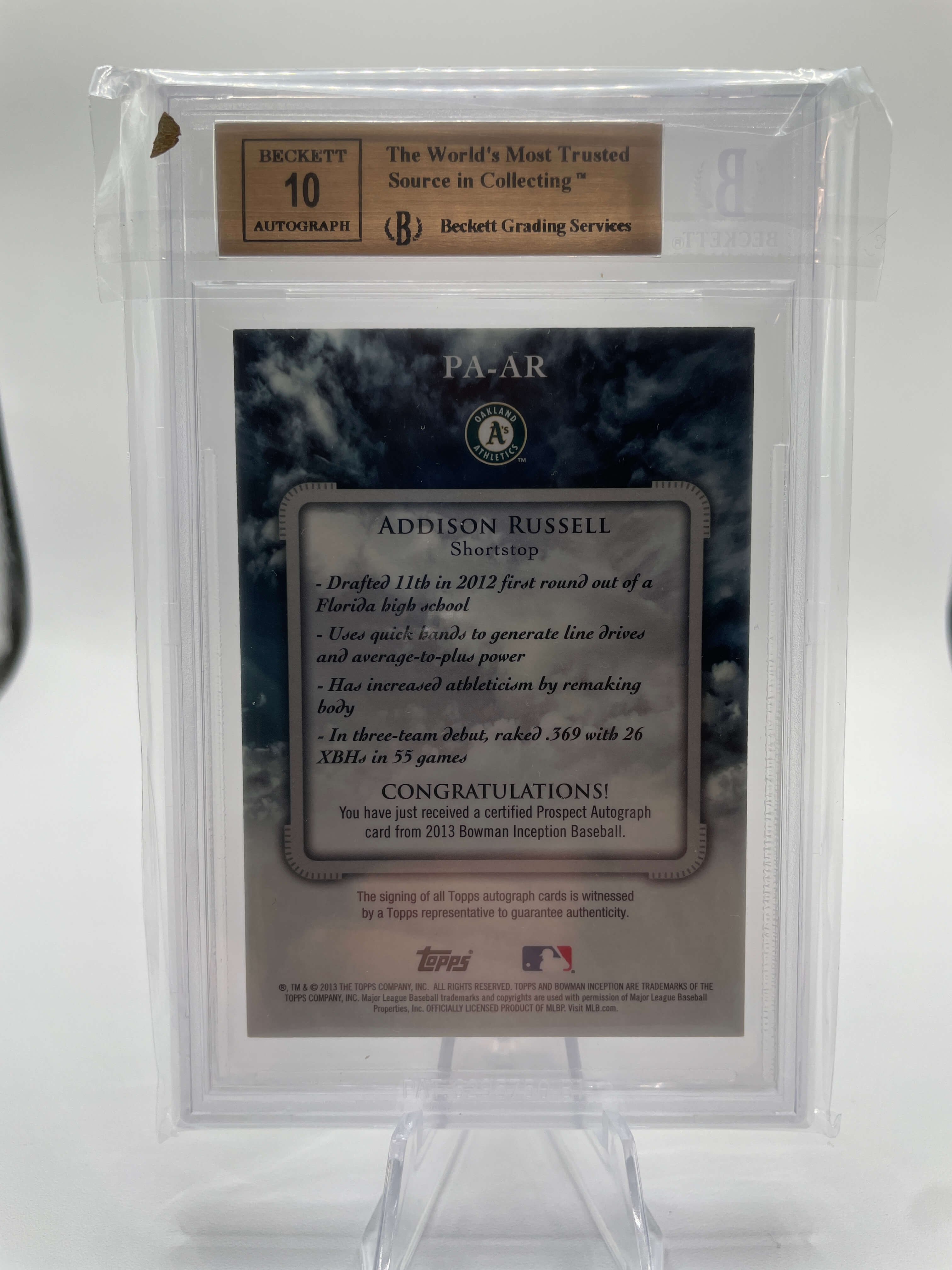 2013 Bowman Inception Addison Russell Rookie Prospect Auto BGS 9.5 Auto 10
