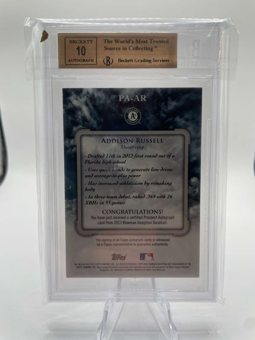 2013 Bowman Inception Addison Russell Rookie Prospect Auto BGS 9.5 Auto 10