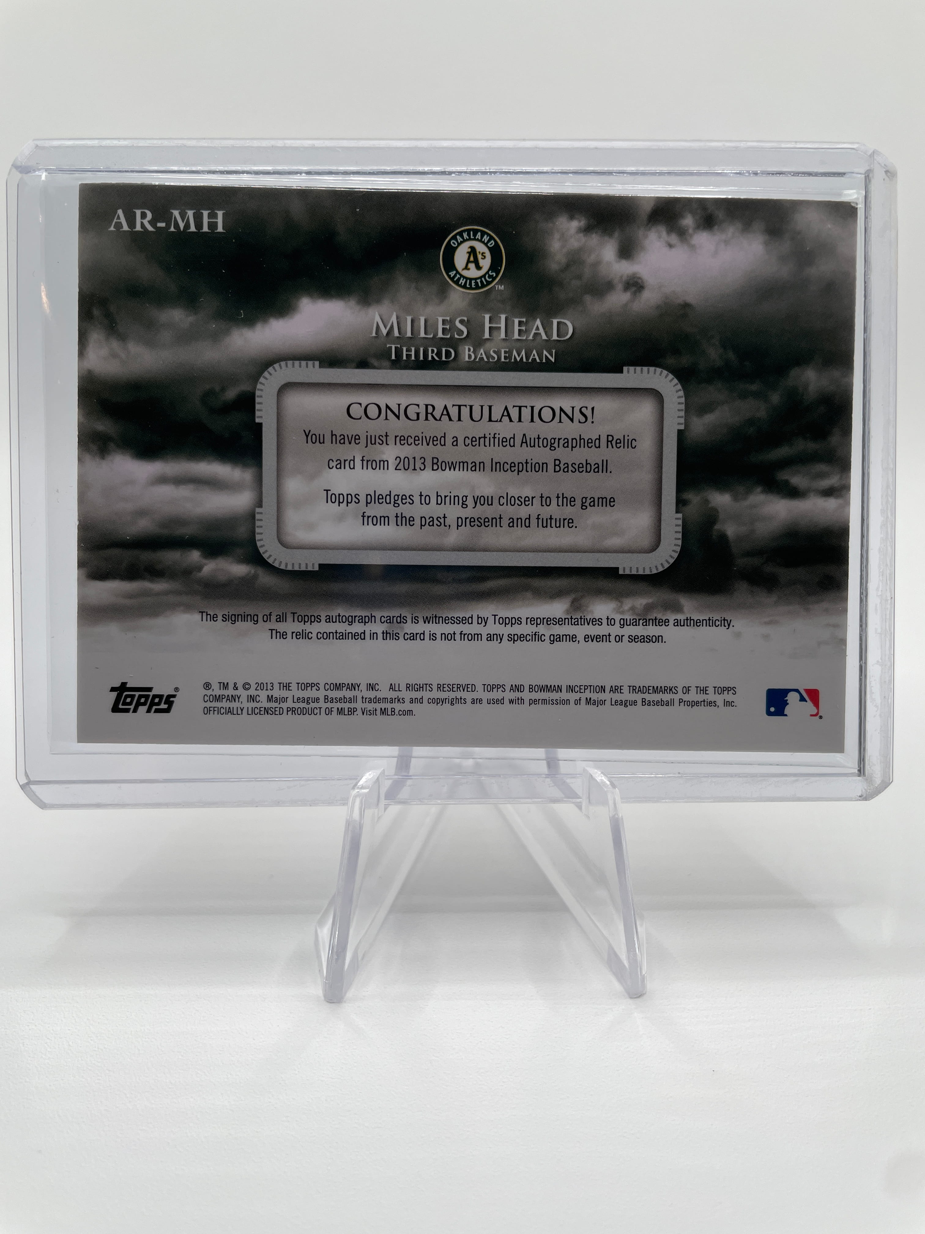 2013 Bowman Inception Miles Head Auto Relics #AR-MH