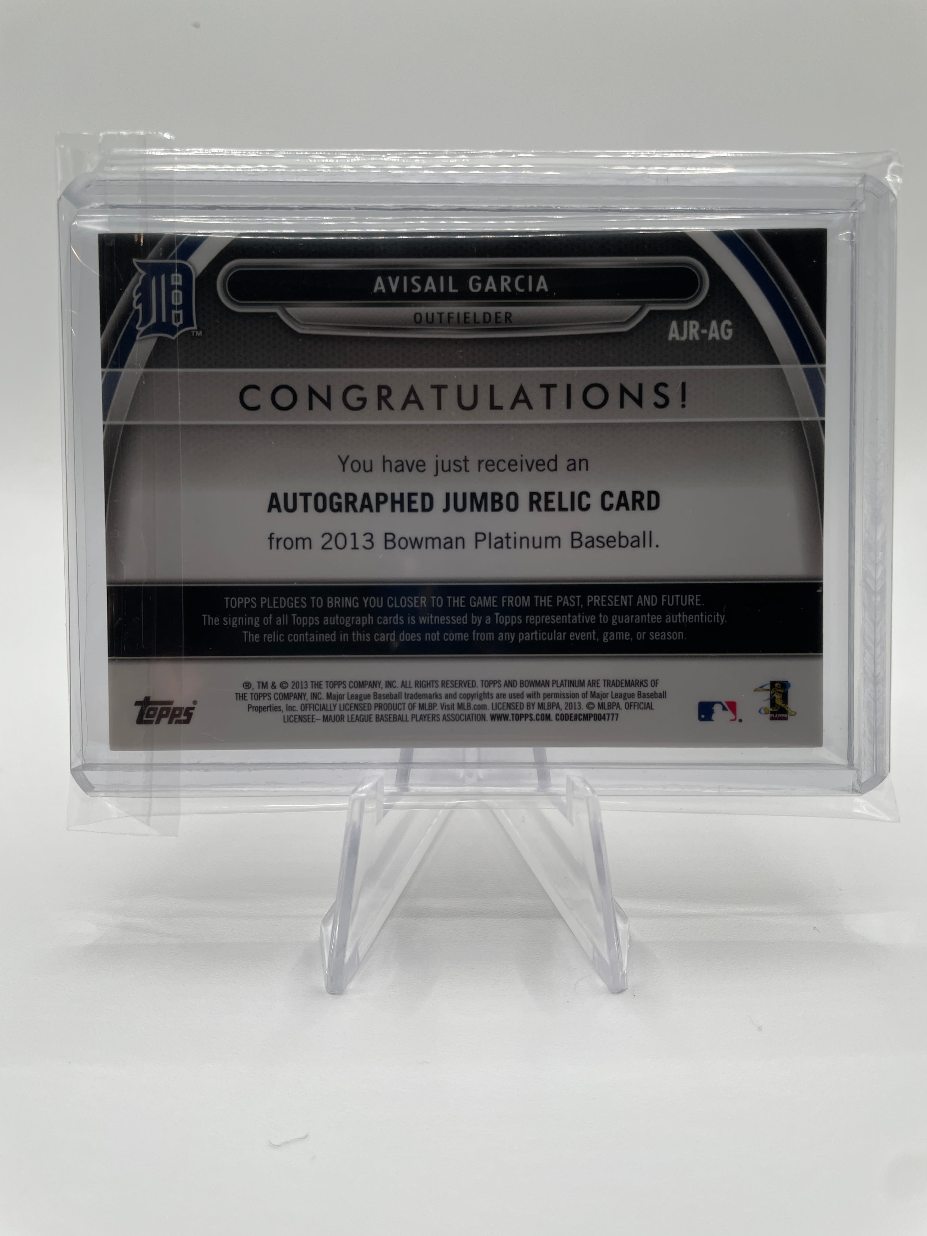 2013 Bowman Platinum Avisail Garcia Red Jumbo Relic Auto /25 Detroit Tigers
